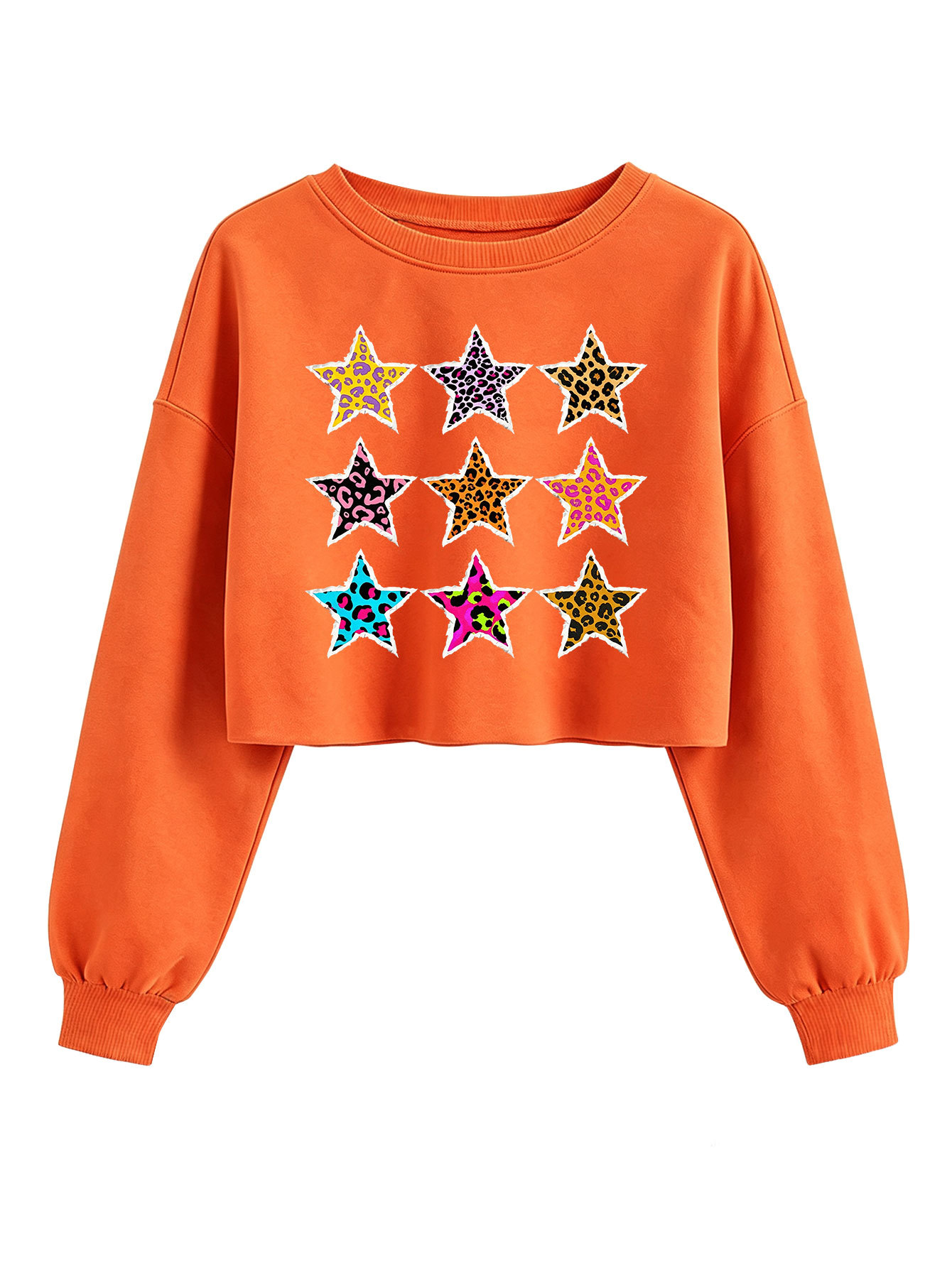 Leopard five pointed star pattern women's short long sleeved sweatshirt — image 6