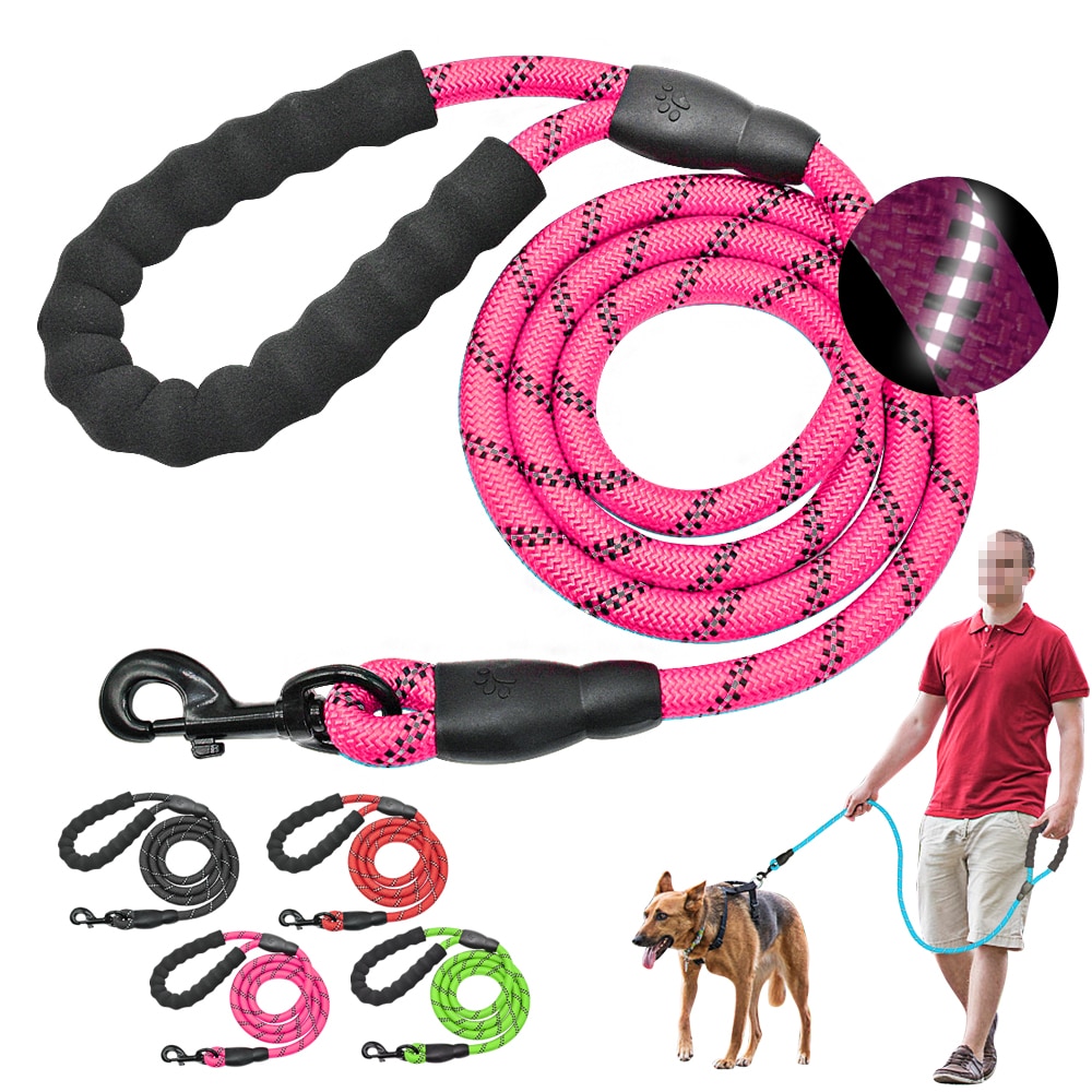 Reflective Dog Pet Leash Rope Nylon Small Dogs Puppy Leashes 150cm Long Heavy Duty Large Dog Lead Red Blue Pink Green Black — image 1