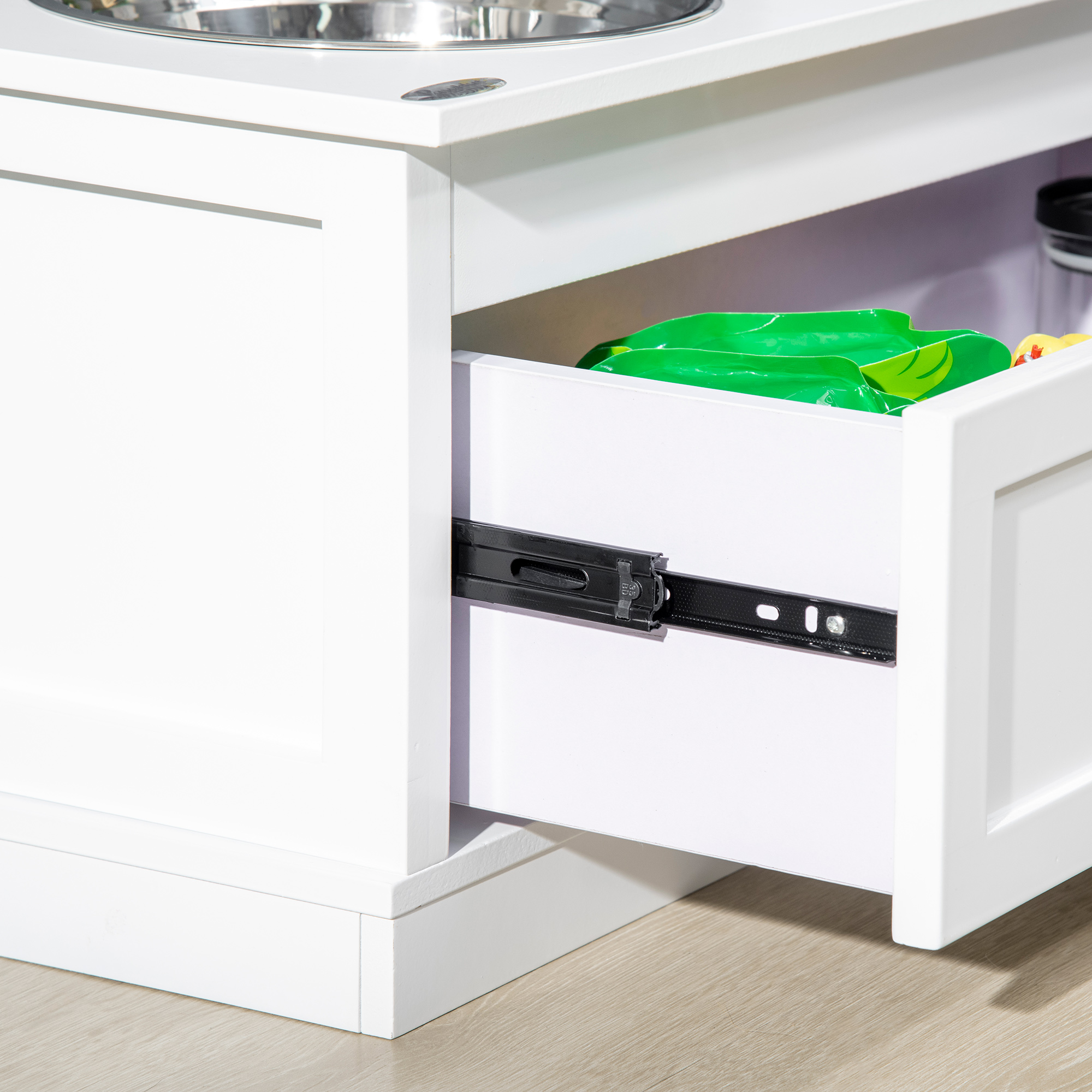 Bolsas de Alimento para Perros Elevadas con Caja de Almacenamiento de 11L, Soporte para Comida y Agua de Perro con Caja, Blanco — imagen 6