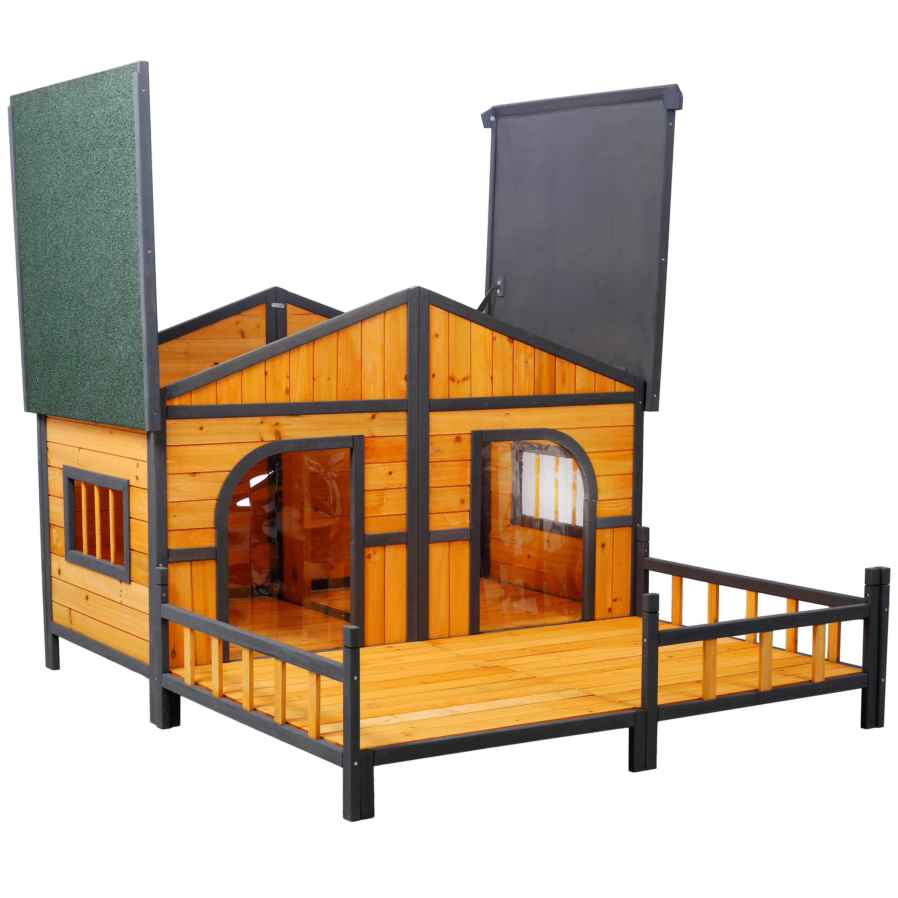 Wooden Large Dog House Outdoor Double XL Dog Kennel with Elevated Floor and Porch, Weatherproof Puppy Shelter for Small and Medium Breed Dogs, Natural — image 7