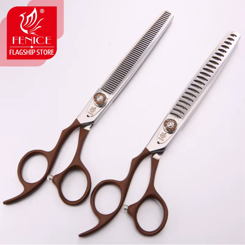 Fenice Professional Pet Grooming Scissors for Left handed Groomer/Beauticians Curved Shear Thinning Scissors Set — image 2