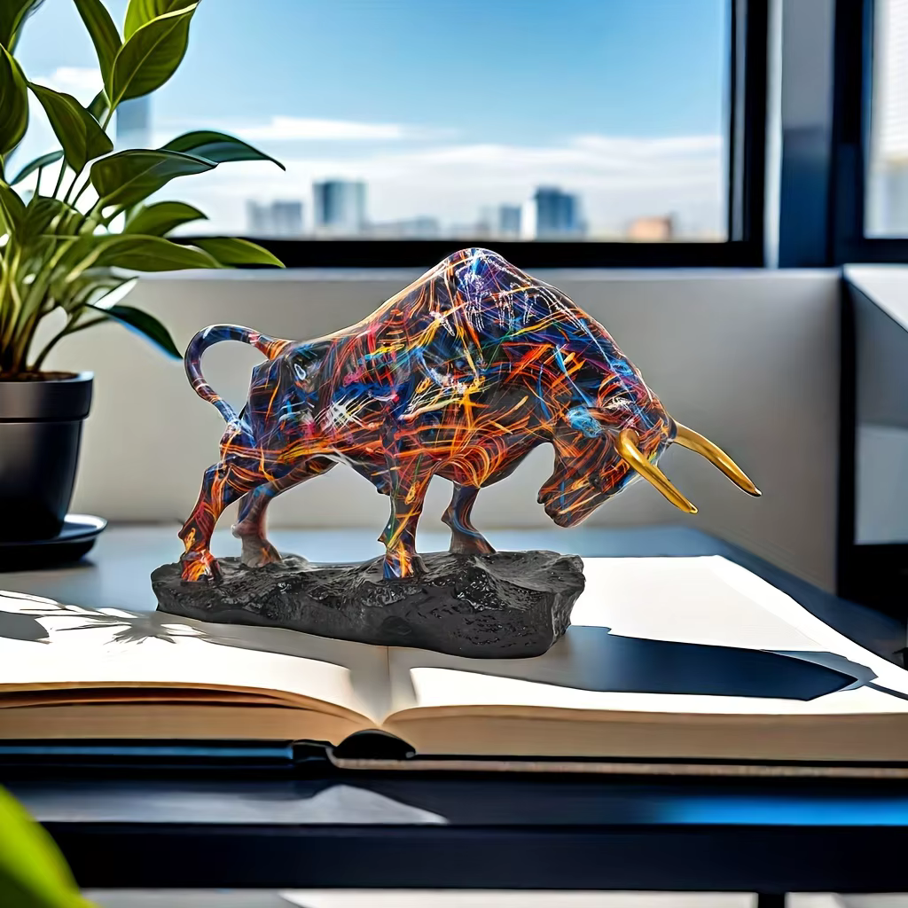 Estatua de Toro de Bronce Elegante | Arte de Resina Inspirado en Wall Street para Decoración de Hogar y Oficina, Símbolo de Valor, Riqueza y Autoridad — imagen 1