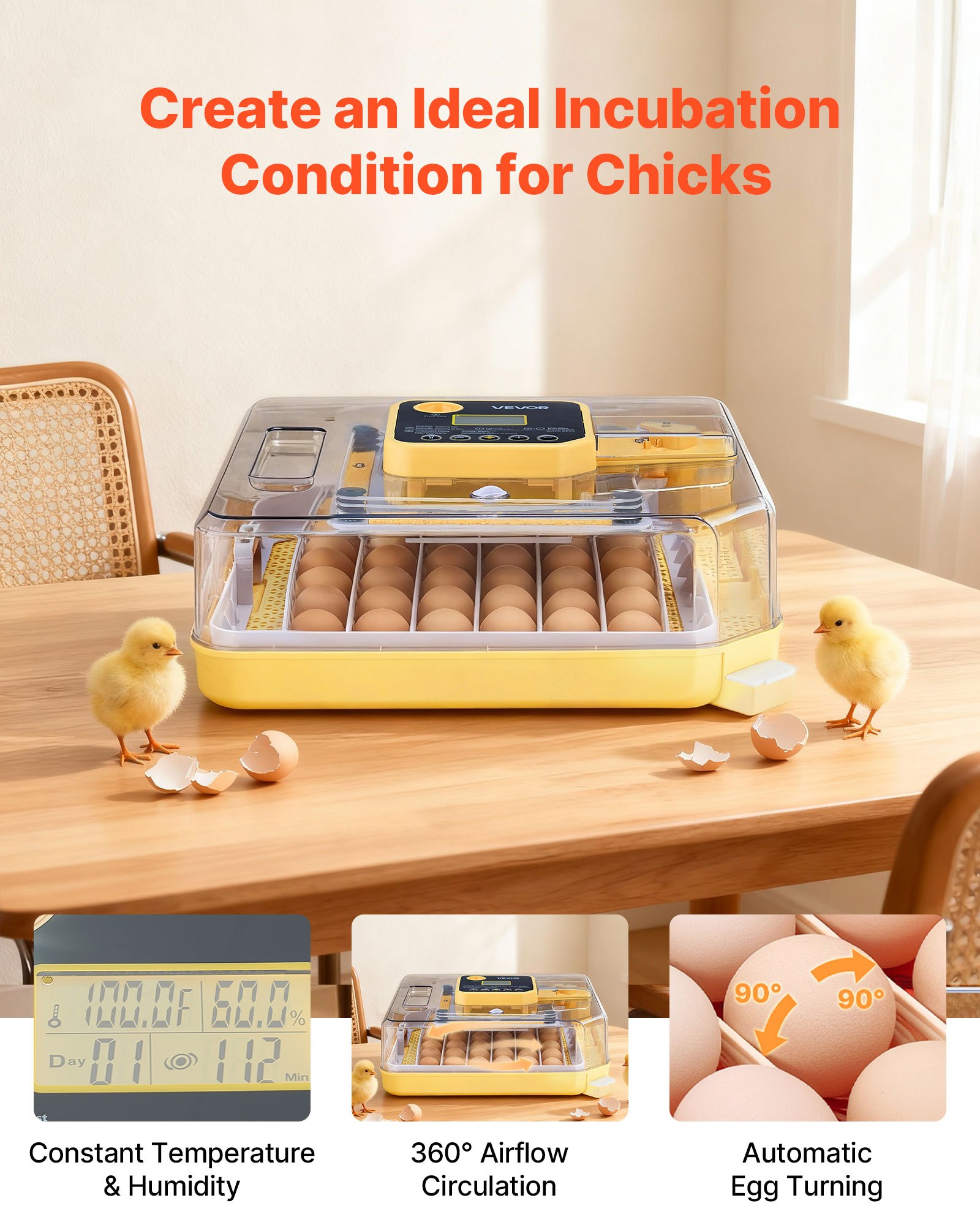 48 Egg Incubator, Automatic Egg Turner With LED Candler, Temperature Display & Auto Humidity Control, 360° View Clear Window, Poultry Eggs Incubator For Hatching Chicks Ducks Goose Quail — imagen 3