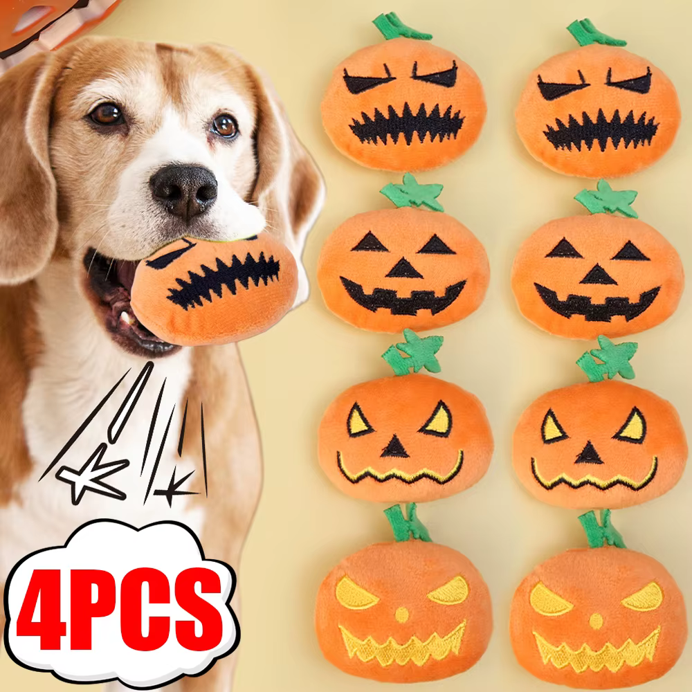 Halloween Dog Toy Funny Pumpkin Ghost Face Pet Biting Toys Soft Plush Cat Tooth Grinding Ball Can Make Sounds Dog Training Toys — image 1