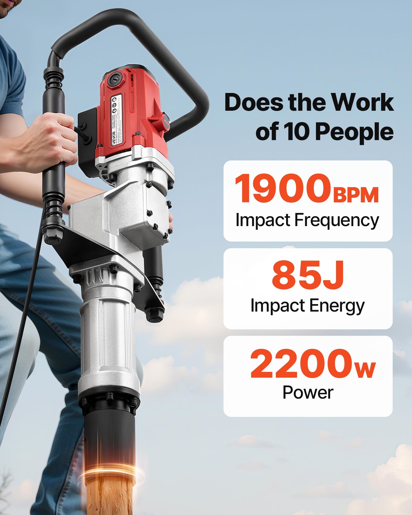 Electric T Post Driver, 2200W Handheld Post Pounder With 2.17 In/55mm, 2.76 In/70mm Sleeves, Powerful Pile Driver For Fence, Metal Fencing, Farm, Garden, Construction, Landscaping Projects — image 3
