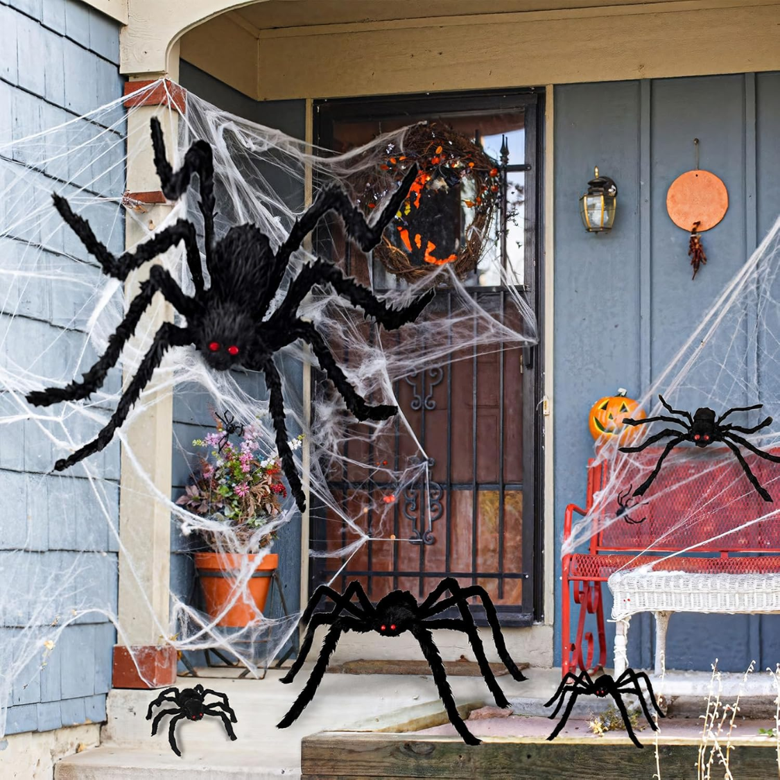 Gigantesco Araña de 6.6 pies Decoración de Halloween Falsa y Peluda para Exterior e Interior Casa Patio Fiesta Hogar Decoración 1 Paquete — imagen 2