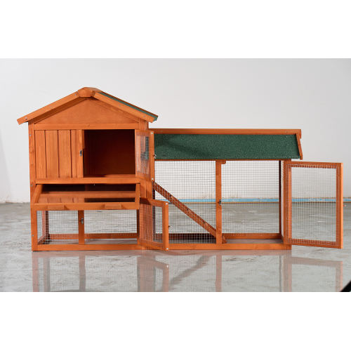 Caja de Jaula para Conejos Grande, 2 Niveles Exterior con Techo Impermeable Asfalto, Rampita Retirable y Caja de Madera para Conejos, Pollos y Pinos (Marrón y Verde) — imagen 9
