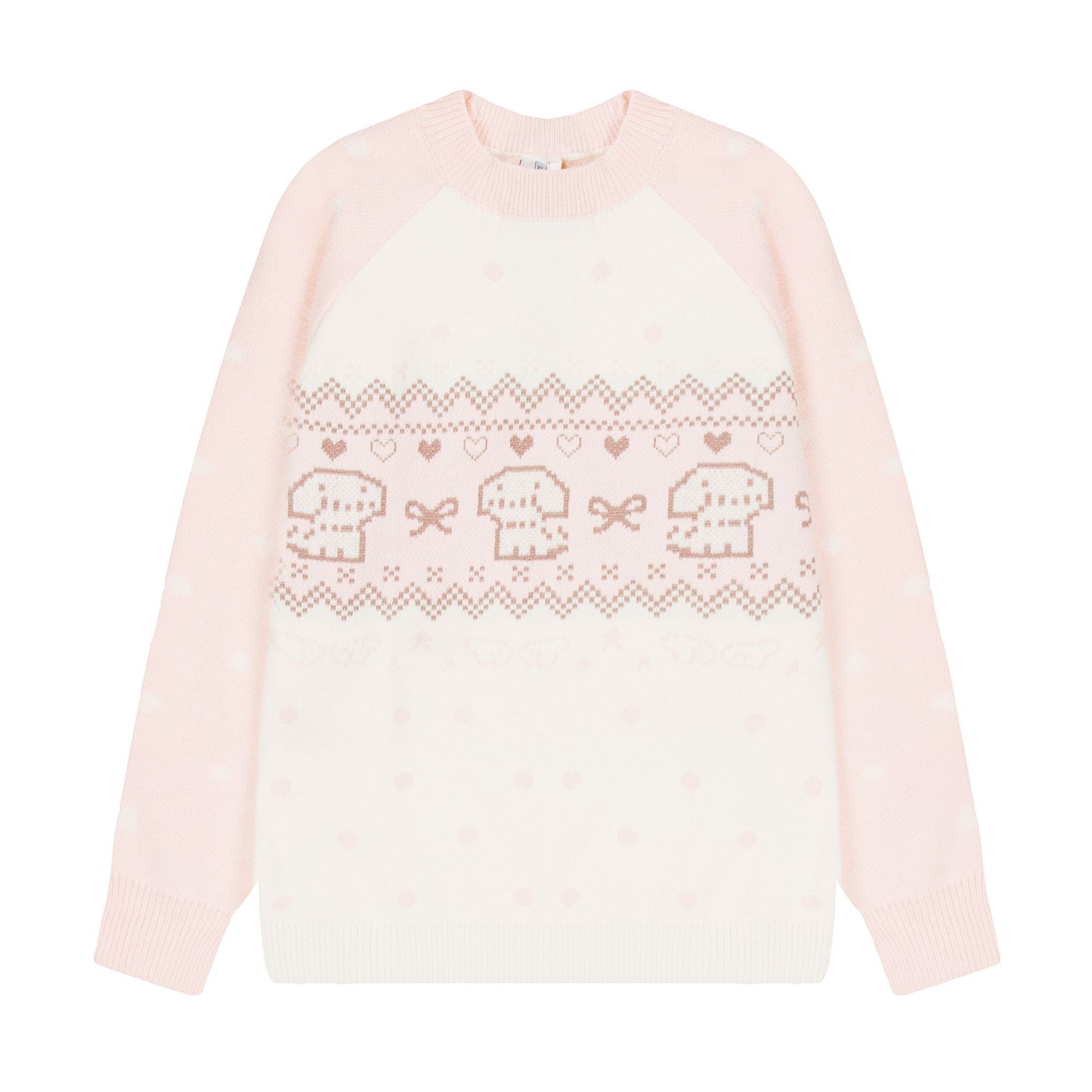 Women's Fair Isle Cartoon Dog Jacquard Raglan Sleeve Round Neck Knit Pullover Sweater — image 5