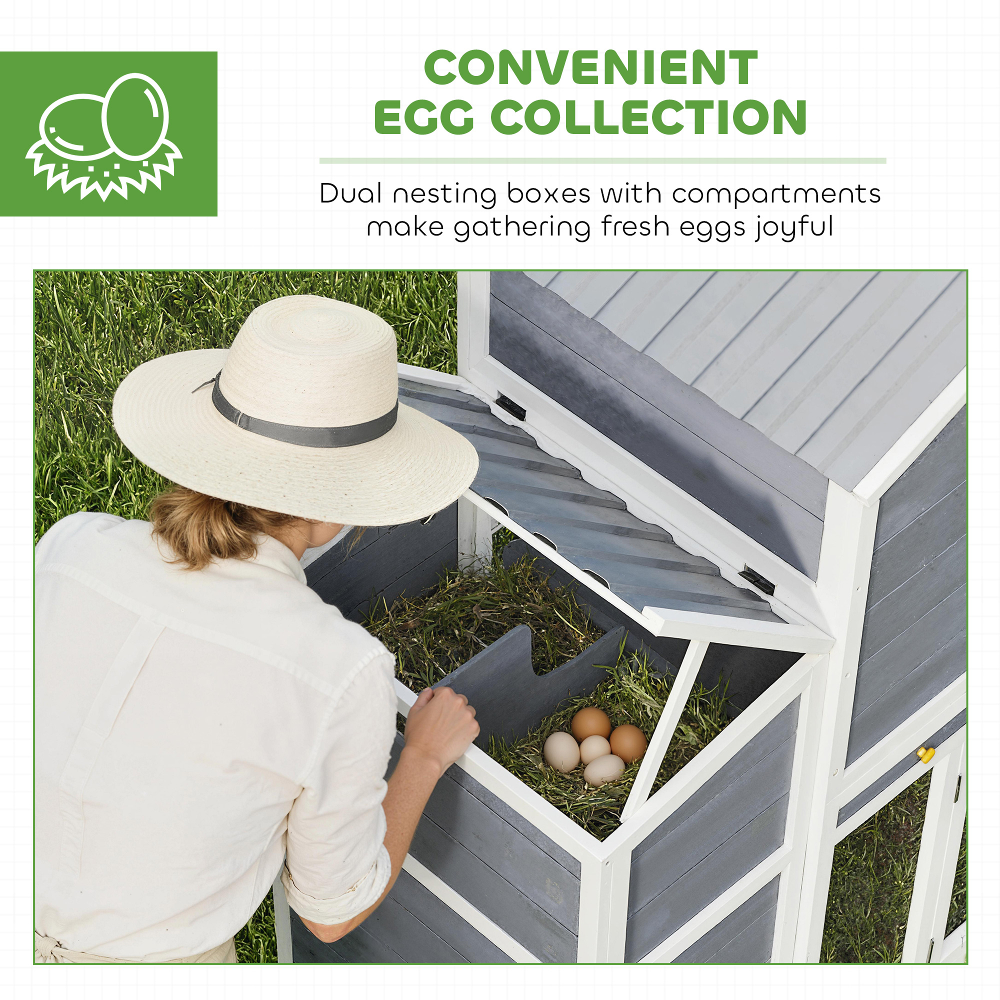 66.5" Large Chicken Coop, Wooden Chicken House with 2 Nesting Boxes, Sliding Tray & Ramp, for Backyard Farm — image 3