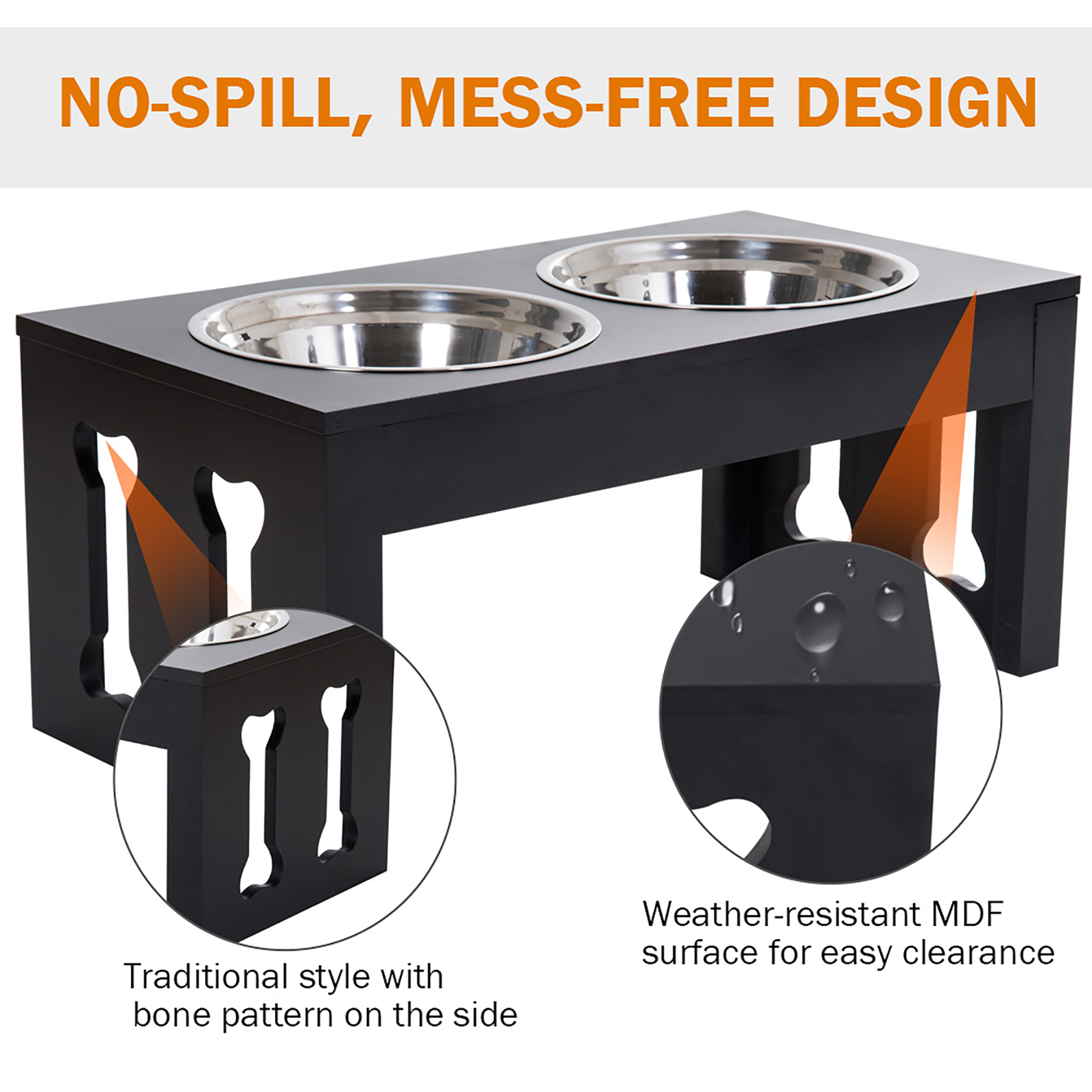 23" Modern Decorative Raised Dog Bowls, Wooden Heavy Duty Pet Food and Water Bowl, Elevated Feeding Station, Black — image 7