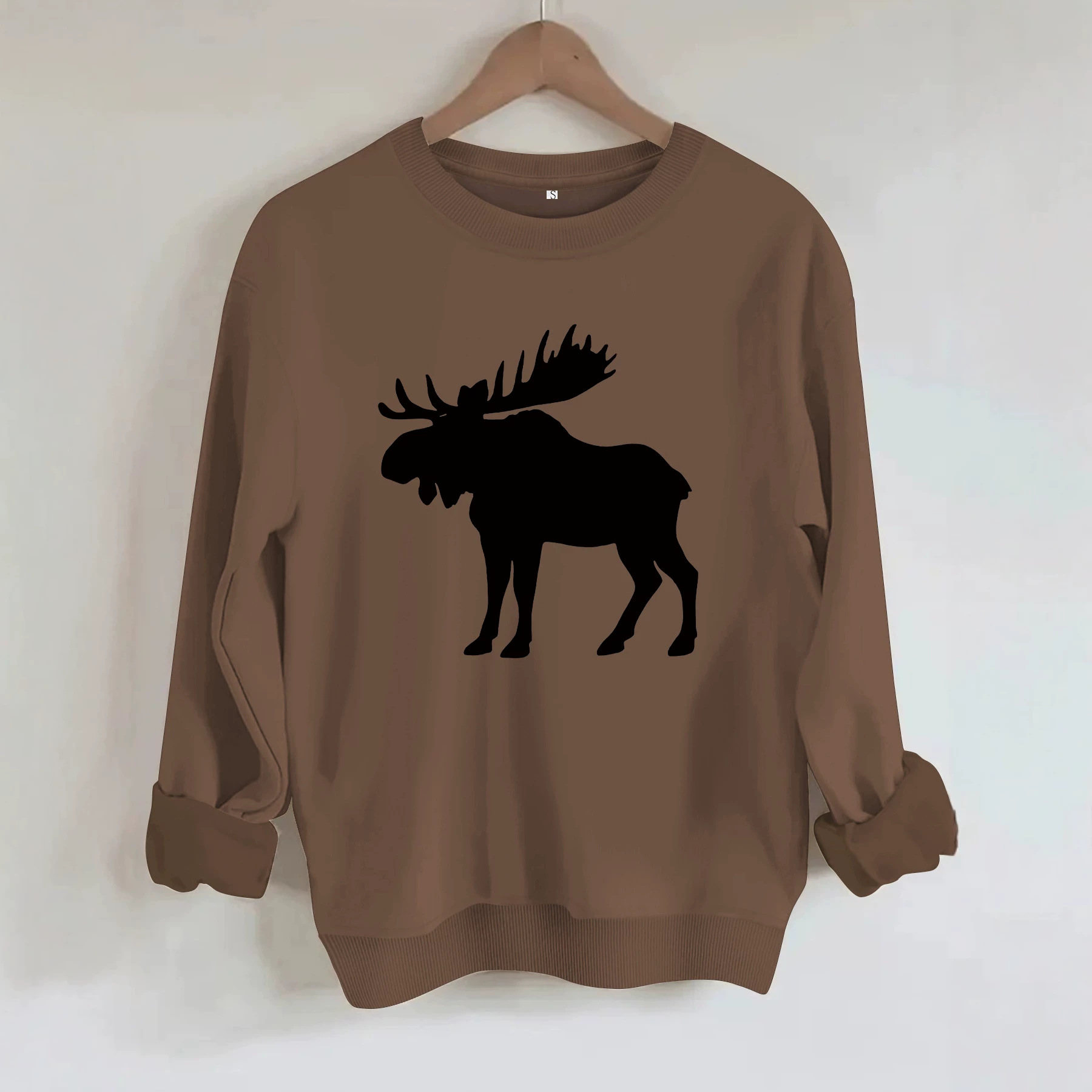 Deer head print round neck fleece hoodie — image 6