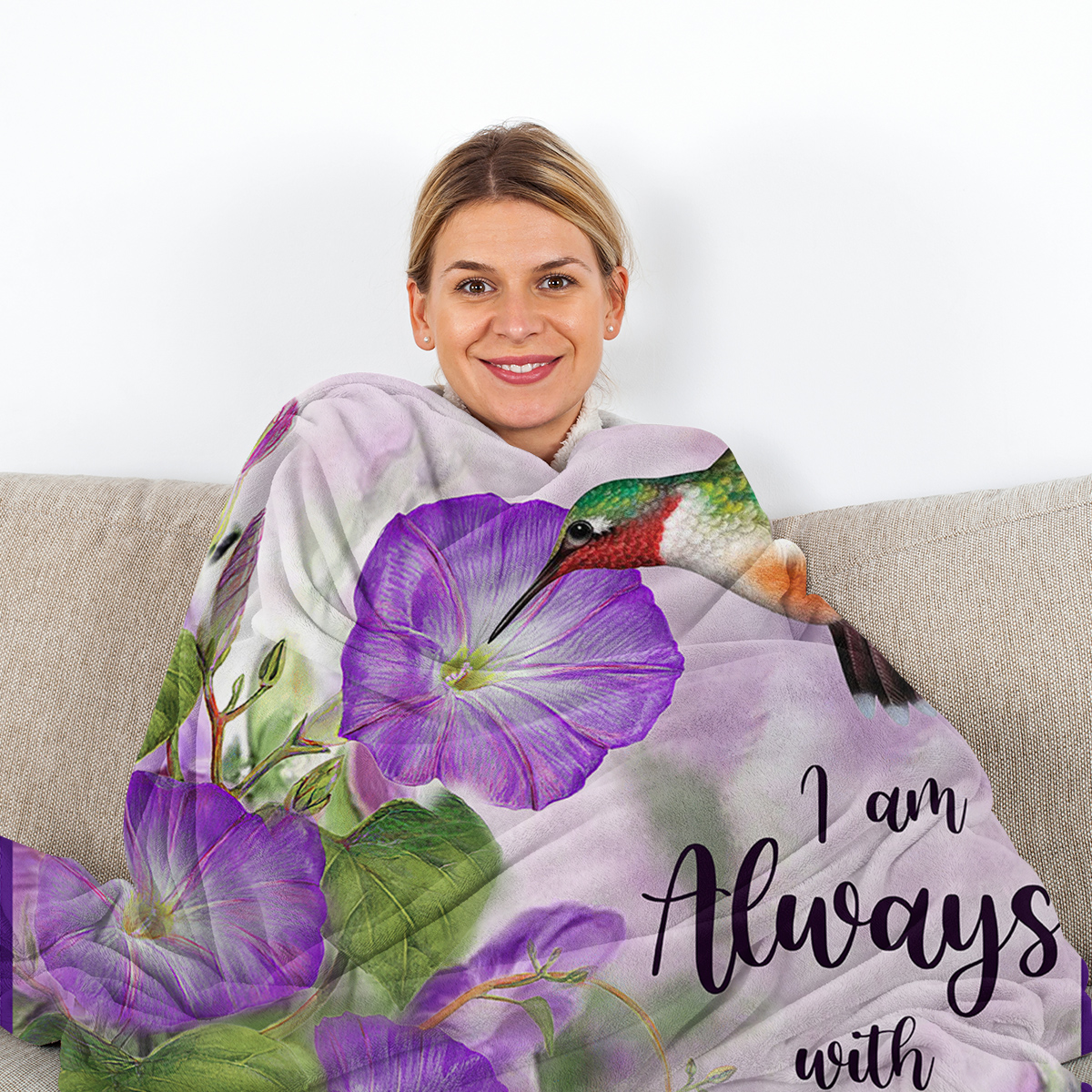 Manta de Felpa con Flor de Mañana Púrpura y Hummingbird, Muy Cómoda y Caliente para Tumbones, Cama, Camping y Uso Versátil en Diferentes Escenarios — imagen 7