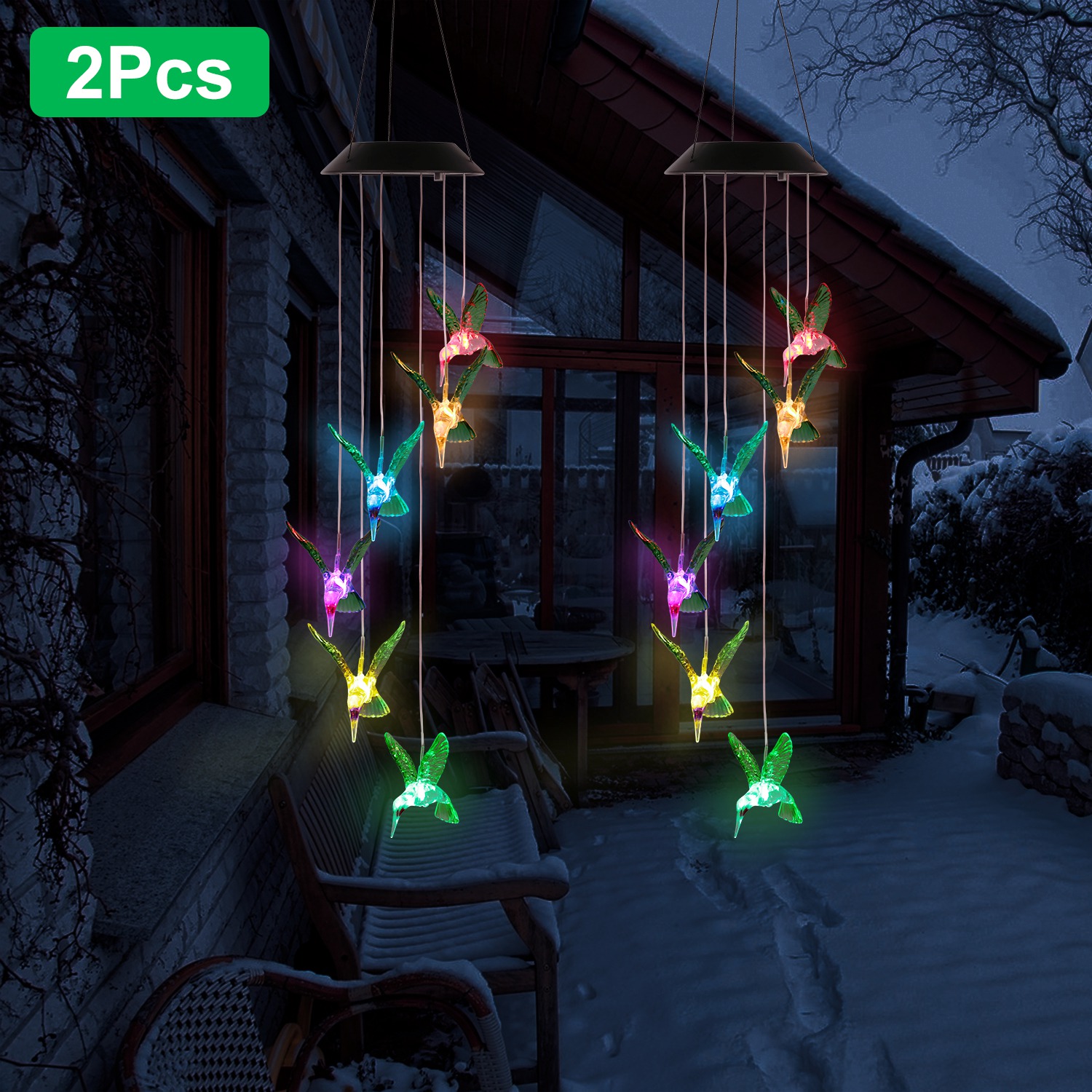 Lámpara de Viento con Colibrí LED Solar para Primavera - Luces de Cadeneta de 6 LEDs Cambiante de Color IP65 Resistentes al Agua Decorativa para Hogar Jardín Frontera Fiesta — imagen 4