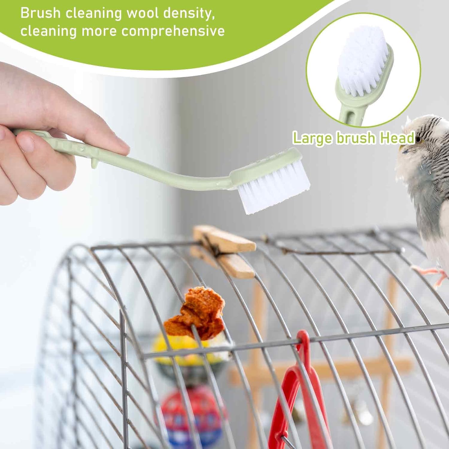 Limpieza de Jaulas de Aves con Dos Pinceles de Plástico y Manija Larga Herramienta para Limpiar Jaulas de Aves Accesorio Esencial para Jaulas de Aves — imagen 4