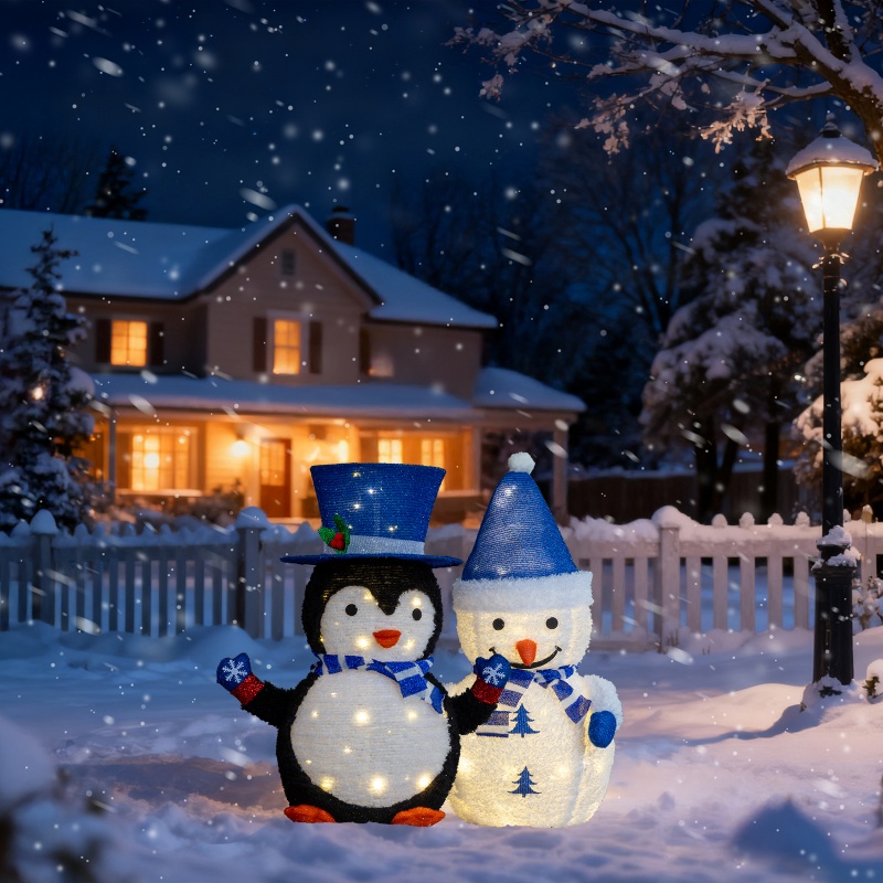 Conjunto de 2 Decoraciones Navideñas con Iluminación LED para Pinguinos y Papá Noel, Decoración Pre-iluminada que Se Levanta con 100 Luces Blancas Calientes para Decorar Navidad Exterior e Interior — imagen 7