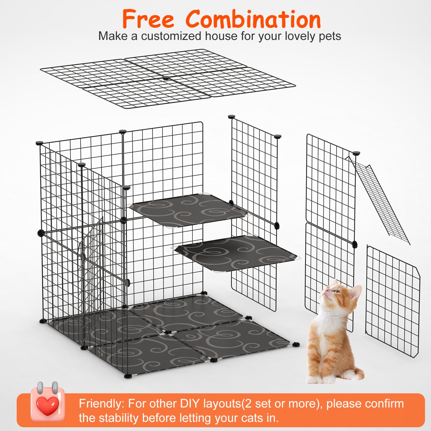 Jaula/Parque para Gatos de 2 Niveles, Recinto para Mascotas de Interior, Casa Jaula para Gatitos Desmontable con Escalera para Trepar, 2 Puertas, para 1 a 2 Gatos, Hurones, Ardillas y Otros Animales Pequeños — imagen 5