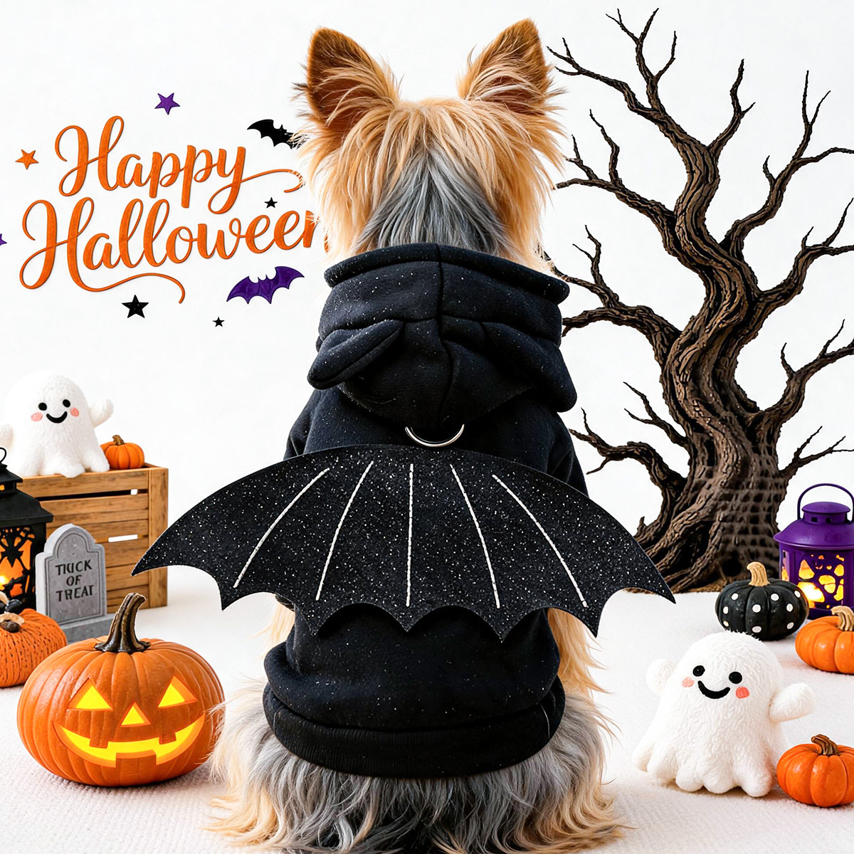 Cute Pet Clothing for Dogs and Cats, Halloween Funny Bat Hoodie, Small Dog Clothes — image 4