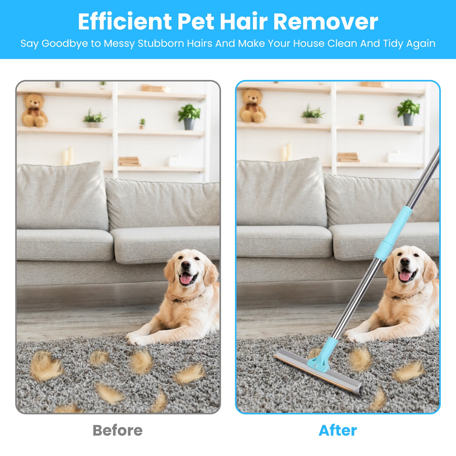 Rasador de Pelo Animal con Palo Telescopio Ajustable de 54.33 pulgadas para Alfombras, Ropa y Muebles - Eliminador de Lanas de Perros y Gatos — imagen 2