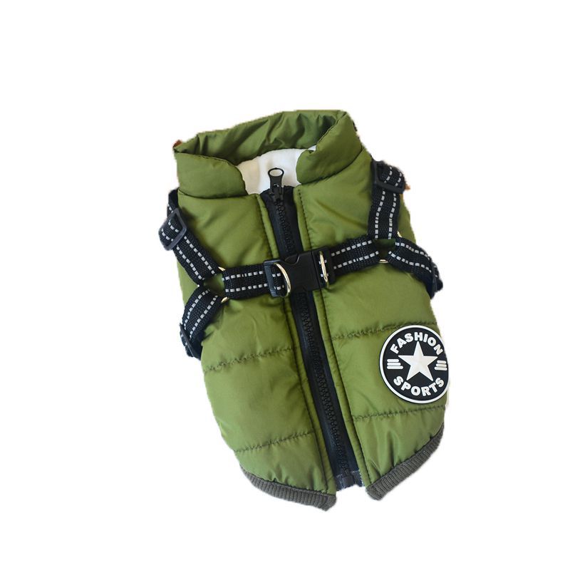 Pet Clothes Autumn And Winter New Waterproof Warm Dog Cotton Coat Winter Ski Suit Chest Back Integrated Cotton Vest — image 5