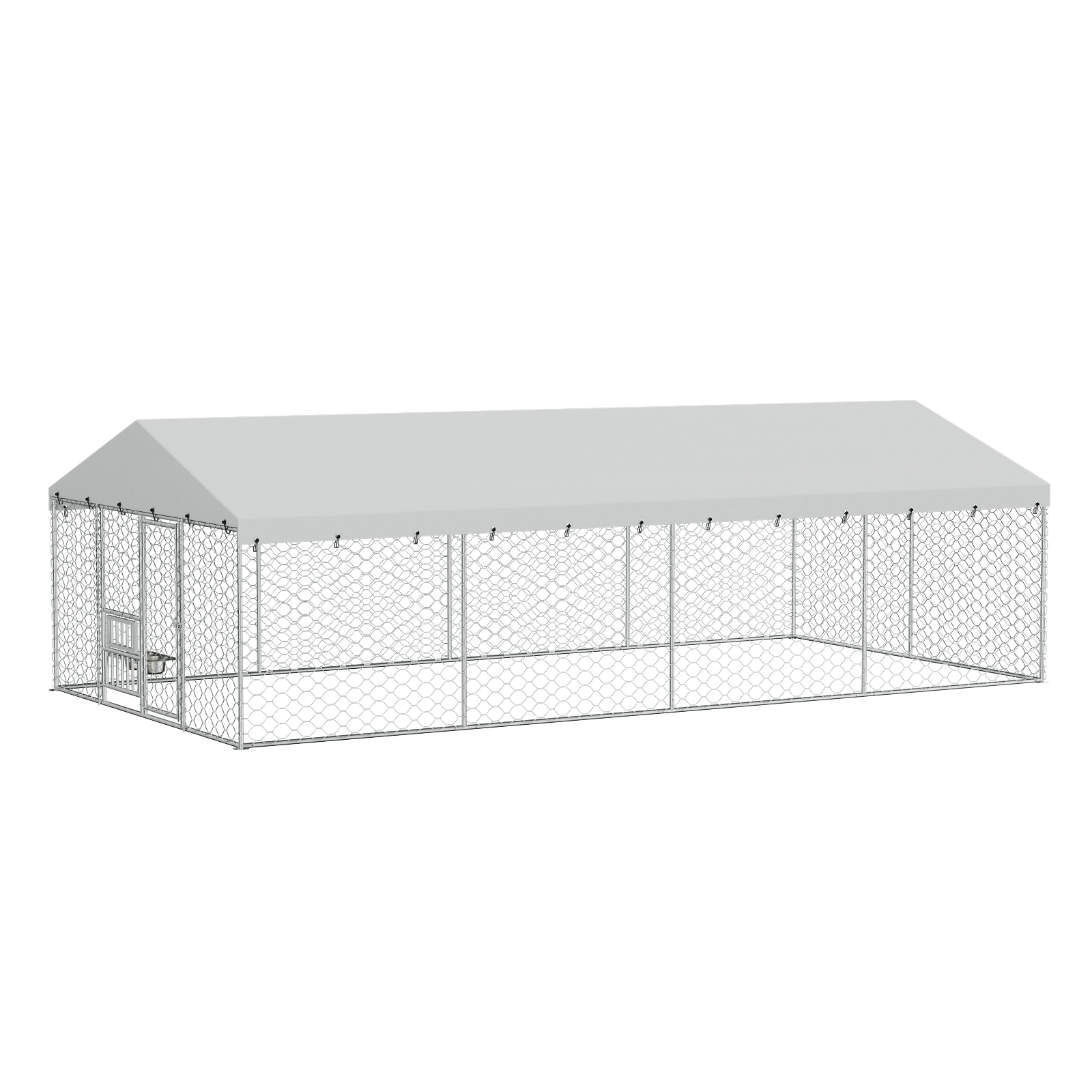 Large Outdoor Dog Kennel with Canopy, Heavy Duty Galvanized Steel Frame, Waterproof Cover, Built-in Elevated Feeding Bowls, Escape-Proof Lockable Pet Playpen for Large Dogs & Multiple Animal — image 11
