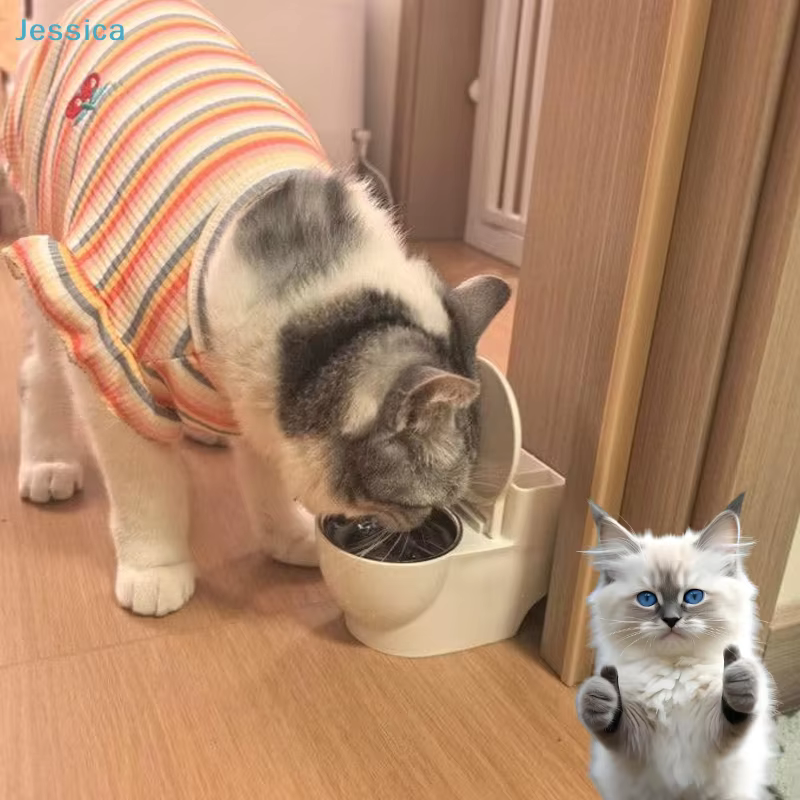 Creative Toilet Pet Bowl - Elevated Stainless Steel Feeder with Dust-Proof Lid for Cats & Small Dogs — image 4