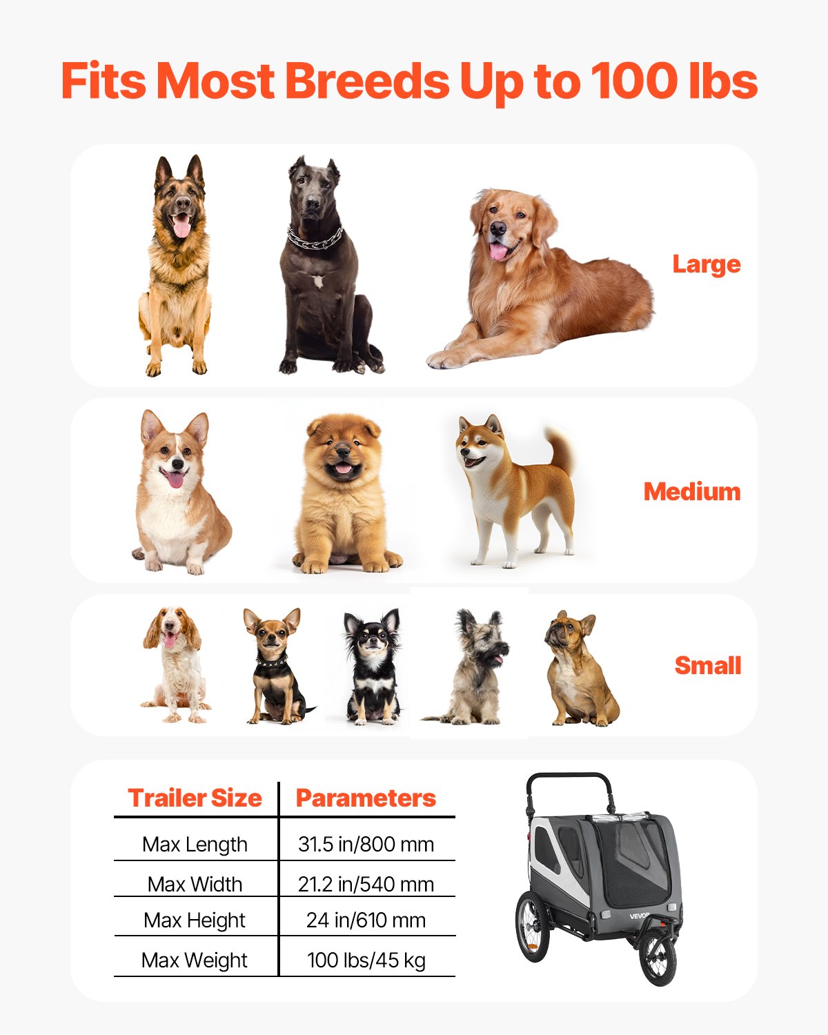 Dog Bike Trailer, Supports Up To 100 Lbs, 2-in-1 Pet Stroller Cart Bicycle Carrier For Small & Large Dogs, Easy Folding Frame With Quick Release Wheel, Universal Bicycle Coupler, Internal Leash — imagen 2