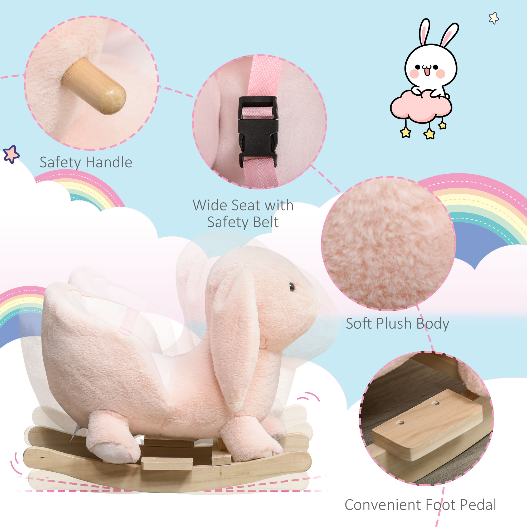 Cavalo de Madera con Sonido de Conejo Rosado para Niños — imagen 7