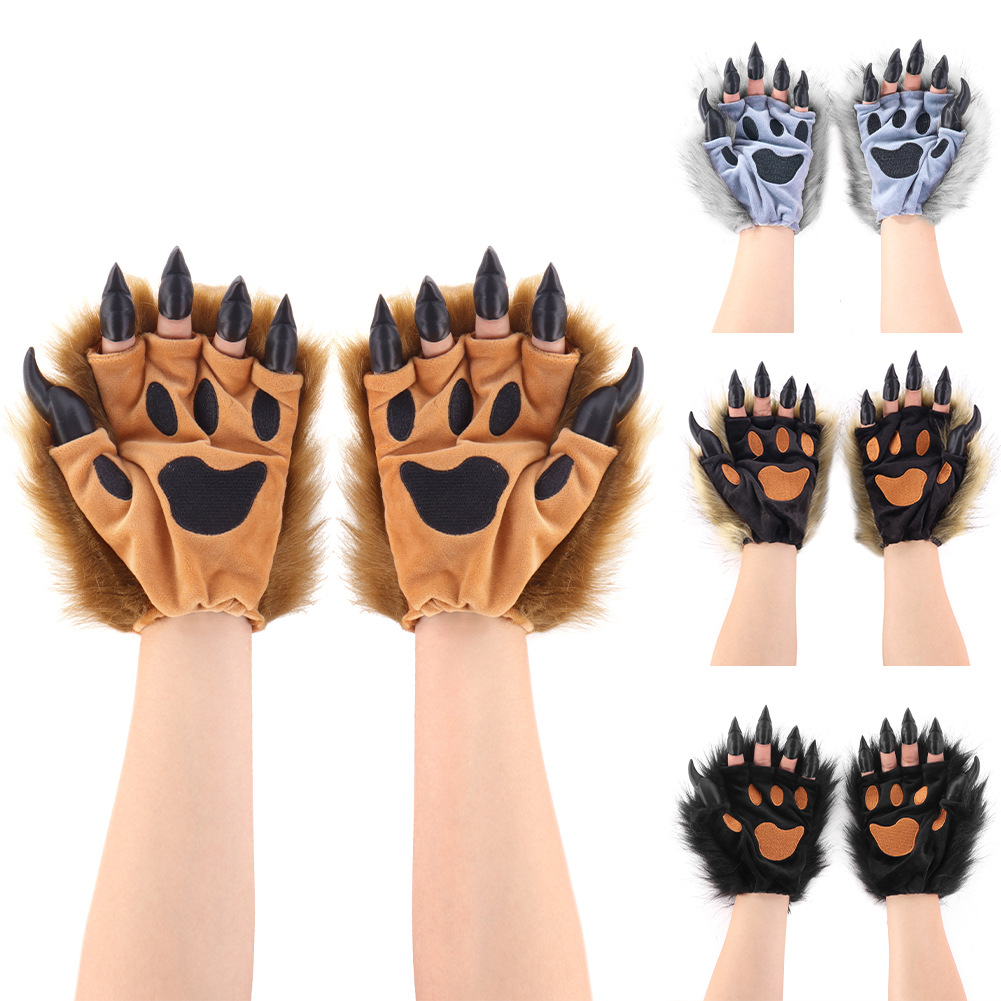 Original Furry Beast Claw Gloves 3D Sharp Nails Realistic Wild Animal Paws Halloween Cosplay Wearable Winter Warmth — image 3