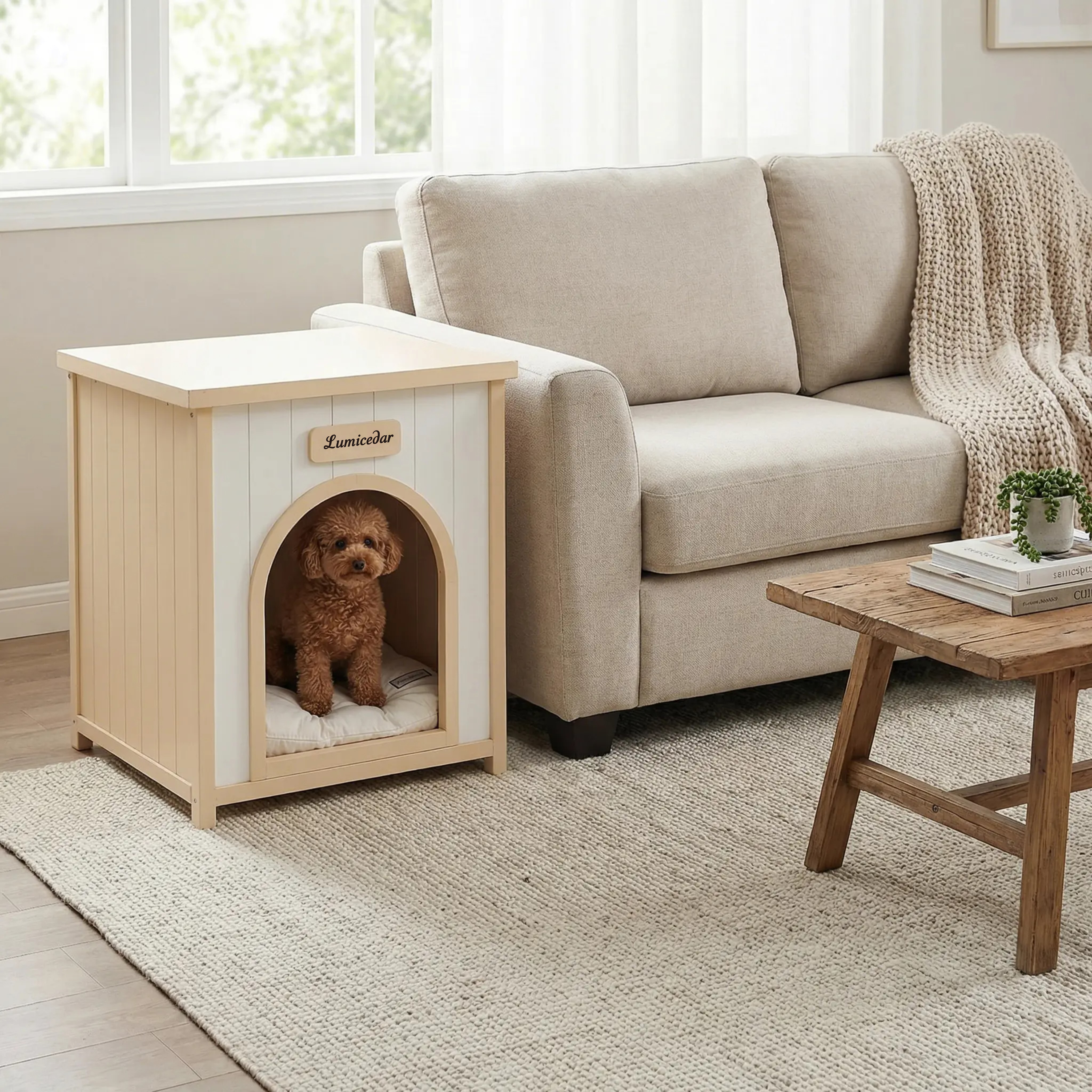 Modern Indoor Wooden Dog House with Removable Cushion – Solid Cedar Pet House for Small Dogs & Cats, Furniture-Grade Scandinavian Design — image 6