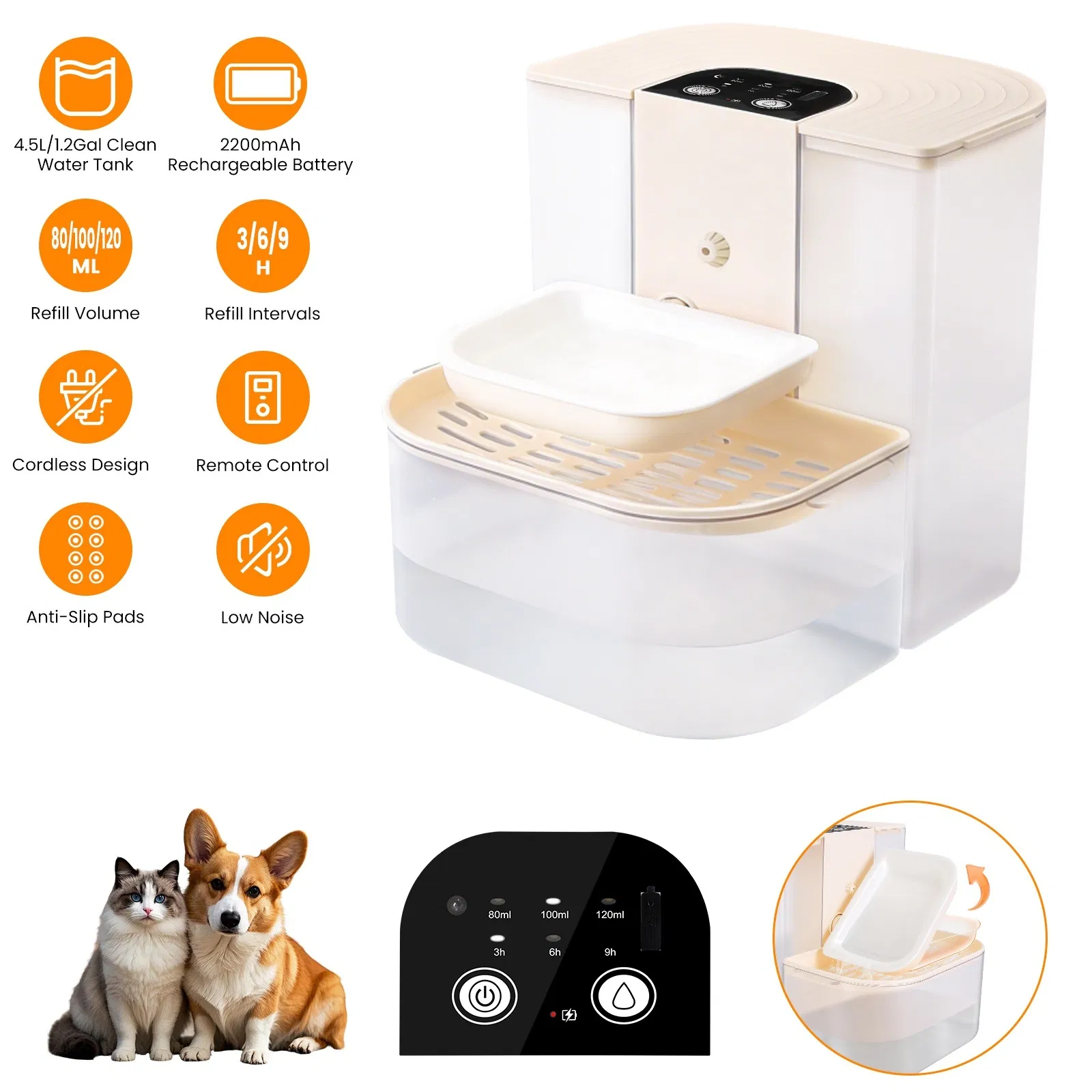 Cordless Dog Cat Water Fountain 4.5L, Dual Tank Filtration Automatic Pet Water Dispenser with Easy Cleaning — image 1