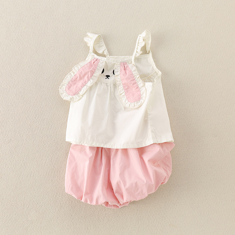 Cute Rabbit Cartoon Two-Piece Set for Babies, Sleeveless Top with Shorts — image 4