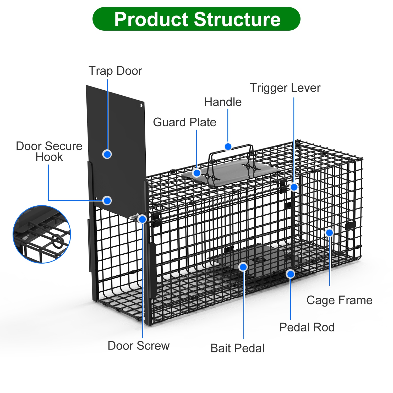 Live Animal Cage Trap For Animals Humane Galvanized Iron Trap Cage For Raccoons Armadillos Foxes Opossums Muskrats Beavers 26in 32in 40in Size Options — image 17