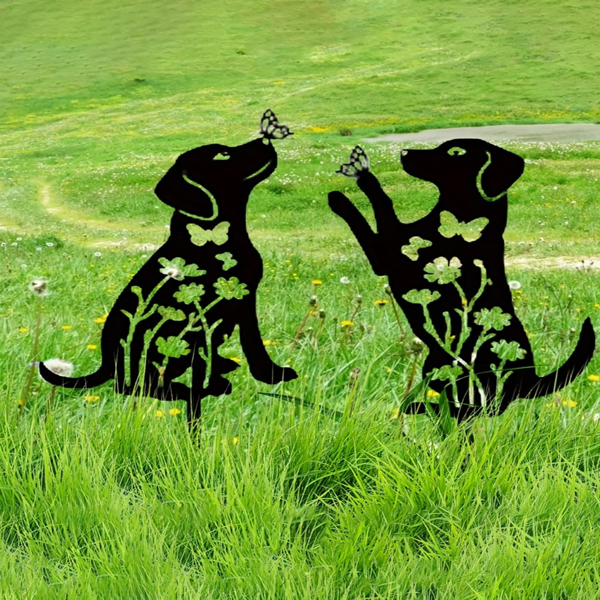 2 decoraciones de jardín de perro metálicas, adorables estacas con silueta de cachorro. Estas piezas decorativas de arte de patio para exteriores, ideales para amantes de los perros, crean encantadoras decoraciones de jardín y estatuas de exterior, añadiendo un toque de f — imagen 5