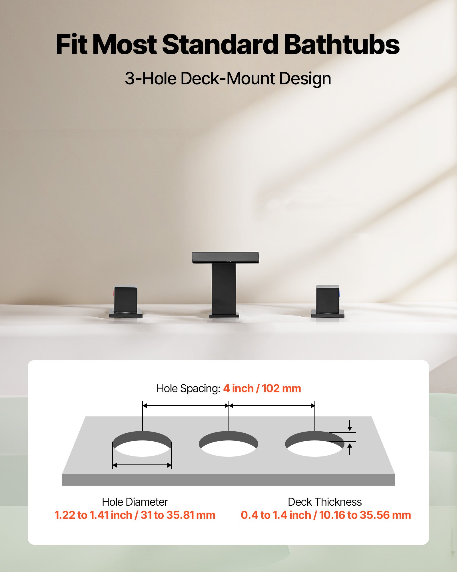 Roman Tub Faucet, 3 Hole Waterfall Bathtub Faucet, Roman Bathtub Faucets Set With 2 Handles, Deck Mount Bath Tub Faucets Set For Pet Washing, Baby Care, Adult Bathing, Matte Black, Drip-Free — imagen 4