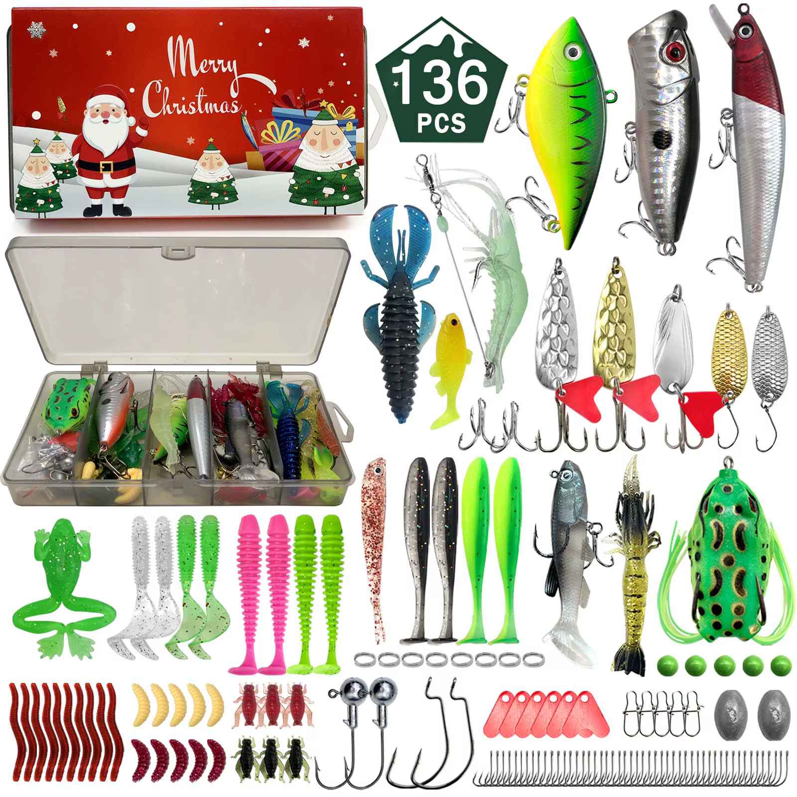 411/366/136/86Pcs of Christmas Fishing Lure Set with Storage Box, Which Is Common in Salt Water and Fresh Water — imagen 3