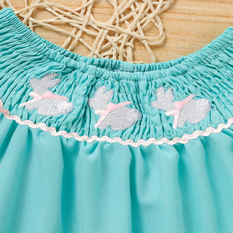 Vestido de Cordero para Niña Pequeña con Manga Rizada, Cuello y Brocado de Conejo para Verano — imagen 27