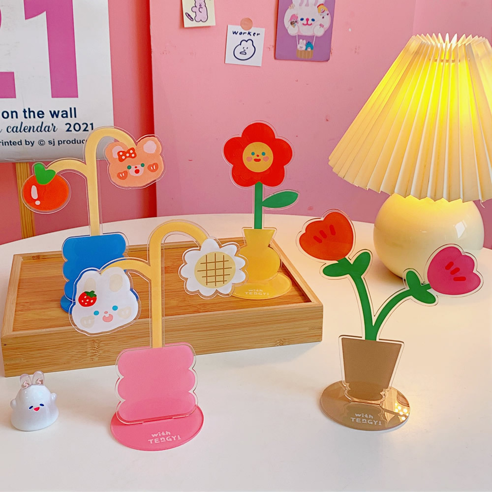 Creative Desktop Flower Decoration Cute Cartoon Acrylic Folder Sweet Soft Cute Bear Rabbit Multi-Function Note Holder — image 1