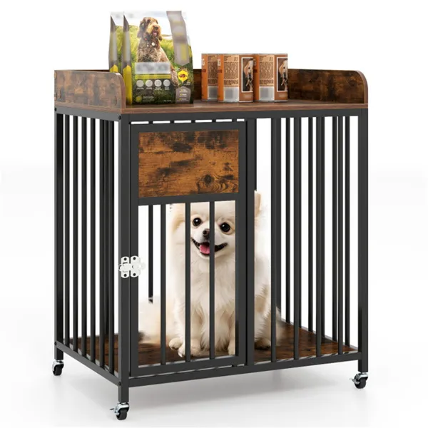 Mueble Jaula 2 en 1 para Perros con Tubos Metálicos Reforzados, Ruedas con Freno, Jaula para Perros Pequeños — imagen 1