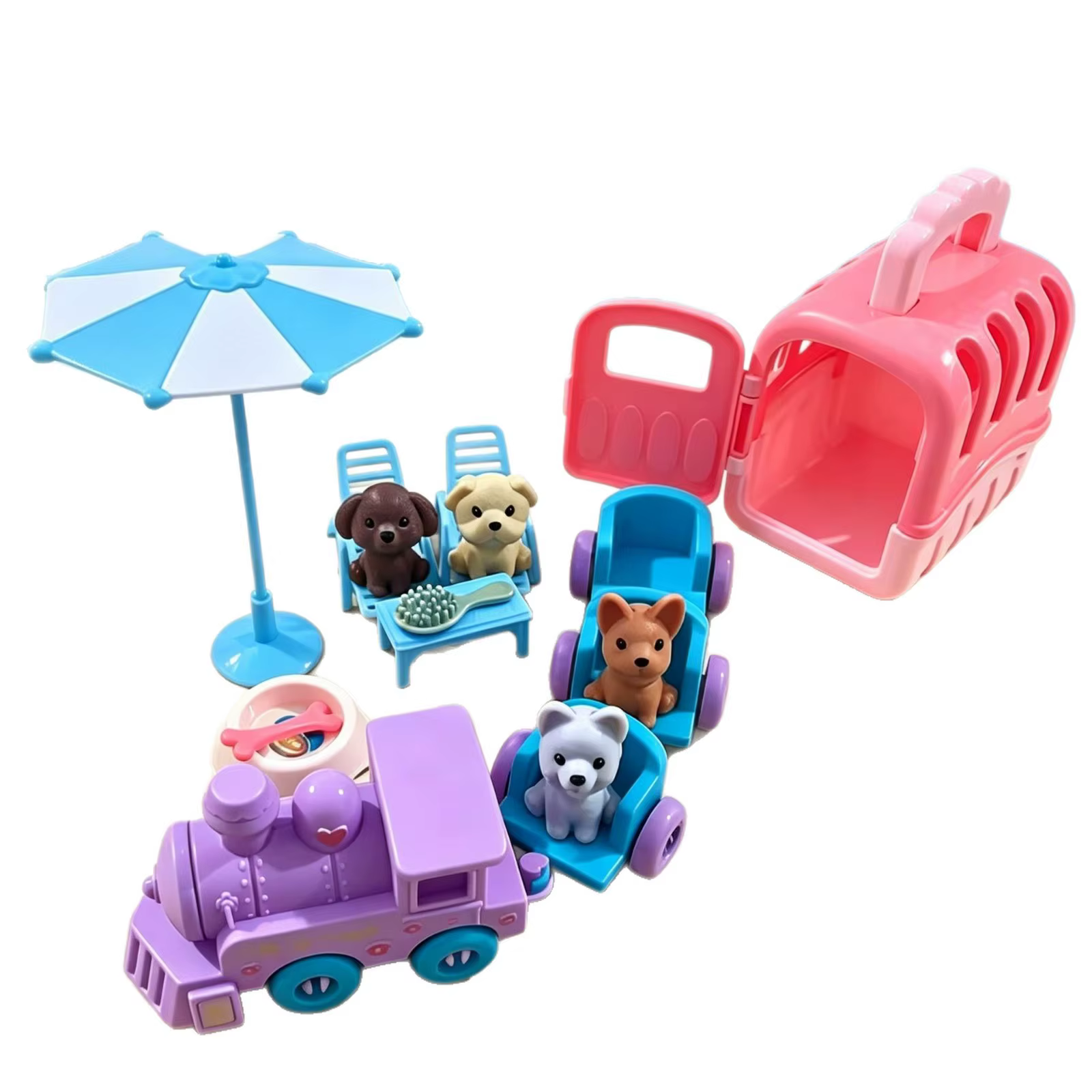 Kids Pet Care Toy Set, Dog House & Train with Doll Furniture, Cute Animal Figures, Pretend Play Educational Toys for Toddlers Gift — image 6