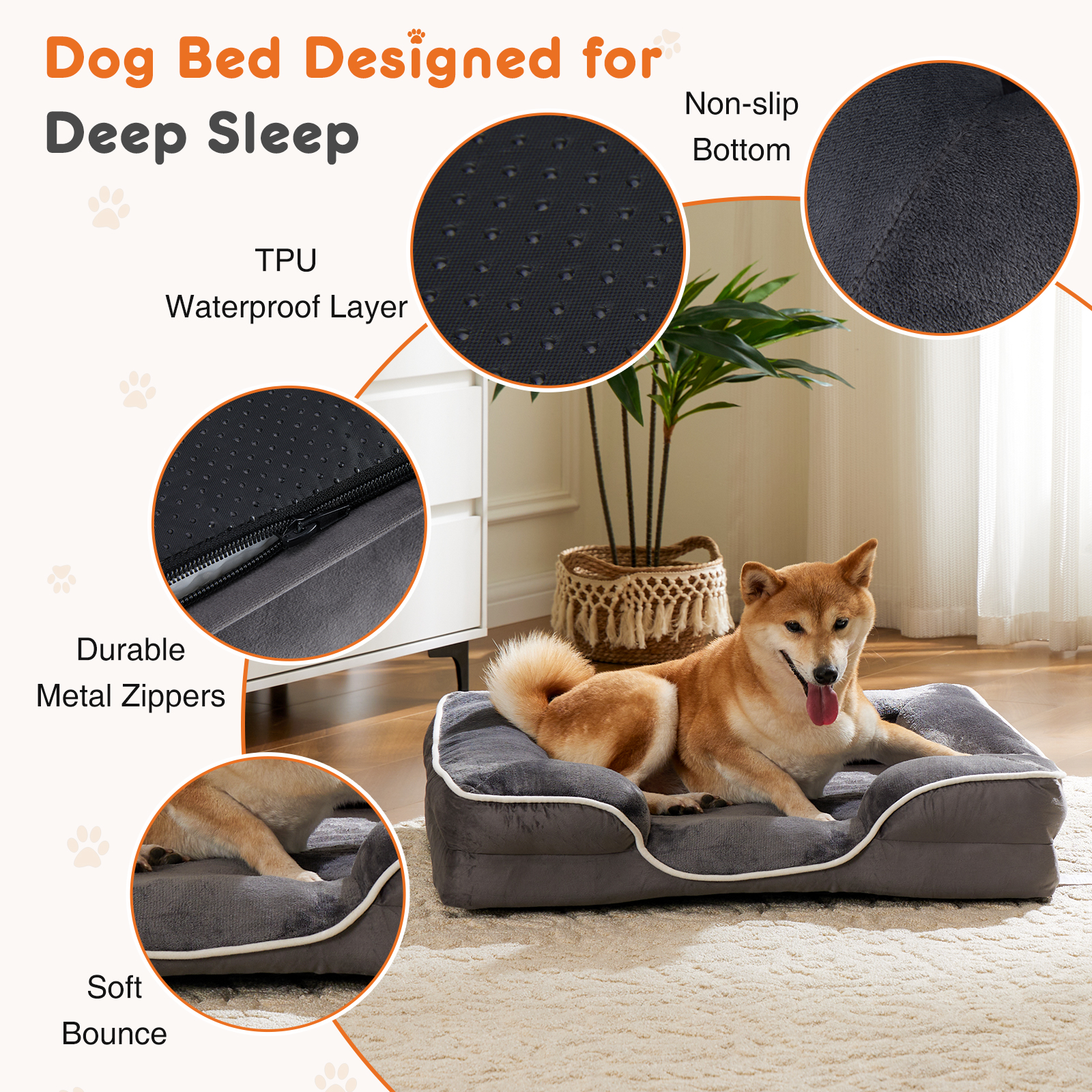 Memory Foam Pet Bed For Small Dogs & Cats With Washable Removable Cover Non-Slip Base Waterproof Liner — image 12