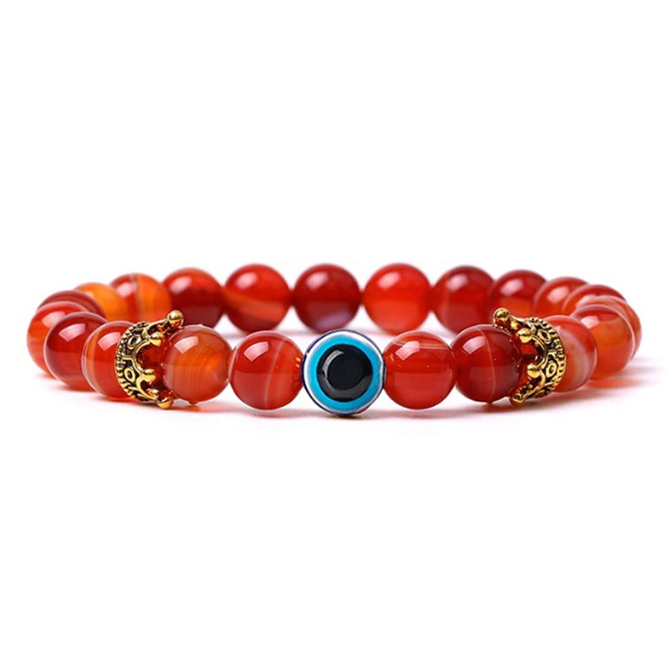 Natural Tiger Eye Stone Crown Bracelet Evil Eye Natural Stone Couple Bracelet Male and Female Bracelet — image 2