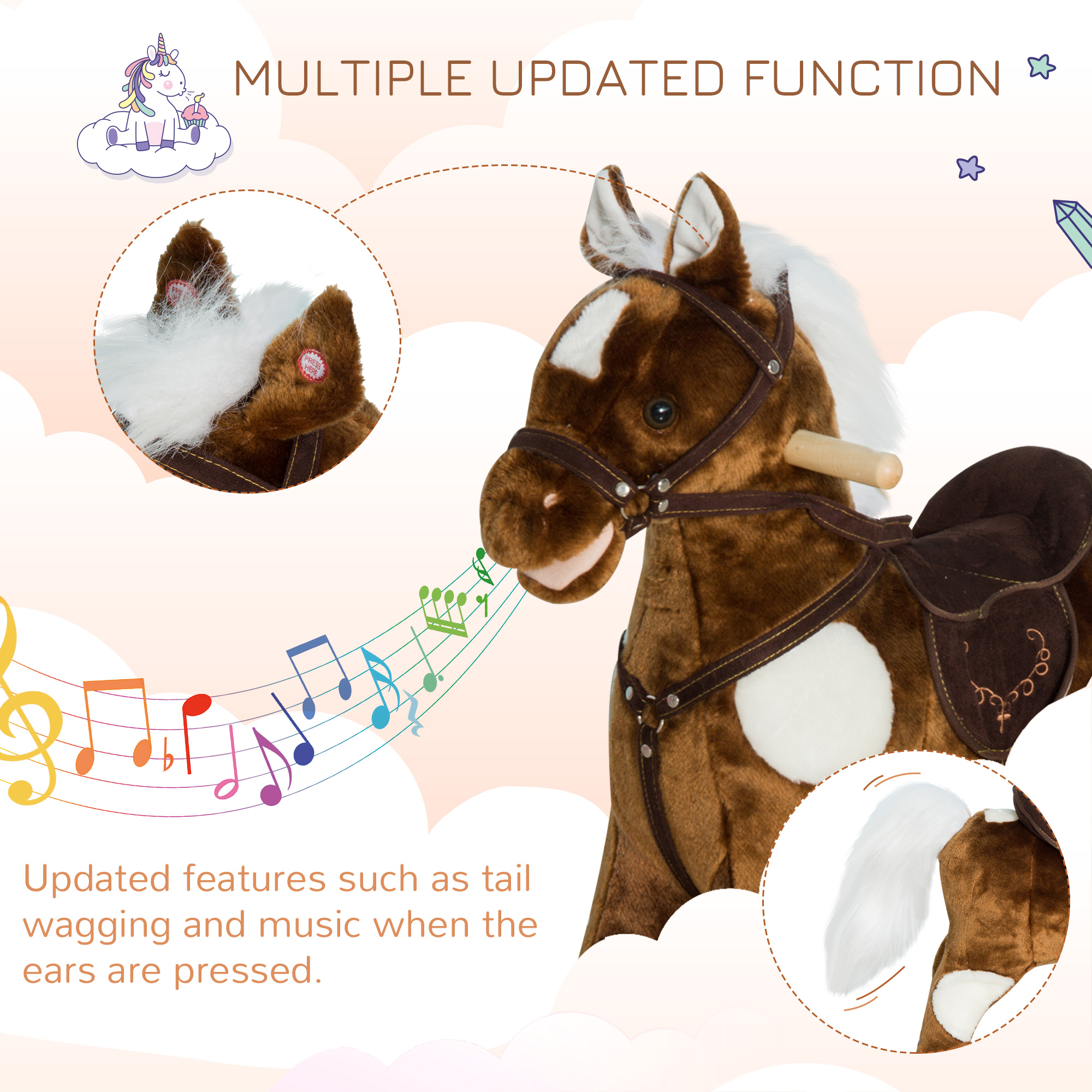 Caballo de Plush para Niños con Música de Canciones Infantiles - Marrón Oscuro — imagen 3