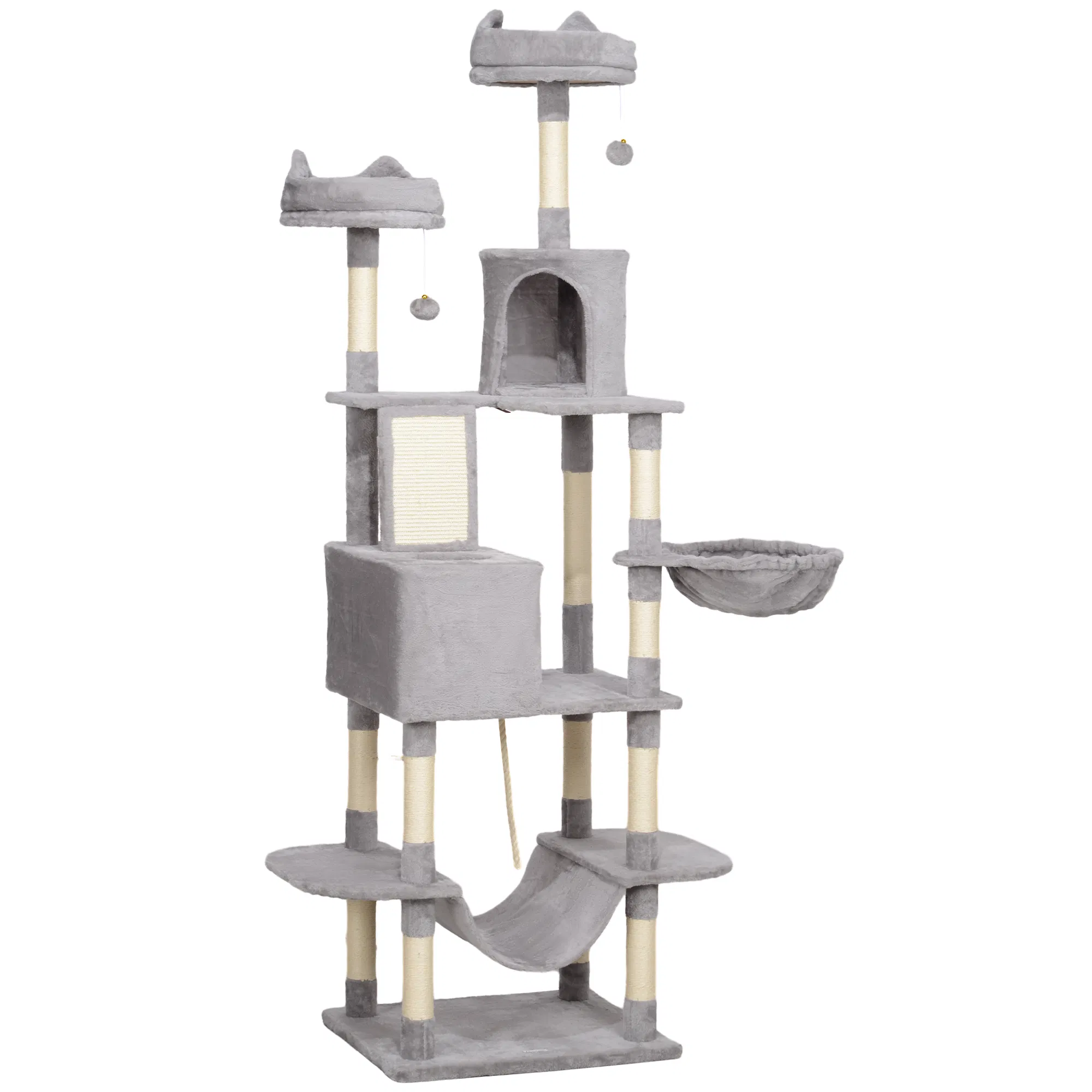 81" Large Cat Tree w/ Scratching Posts, Condos, Beds, Hammocks, Jumping Platforms, Toy Balls, Rope Cat Toy, Light Grey — image 1