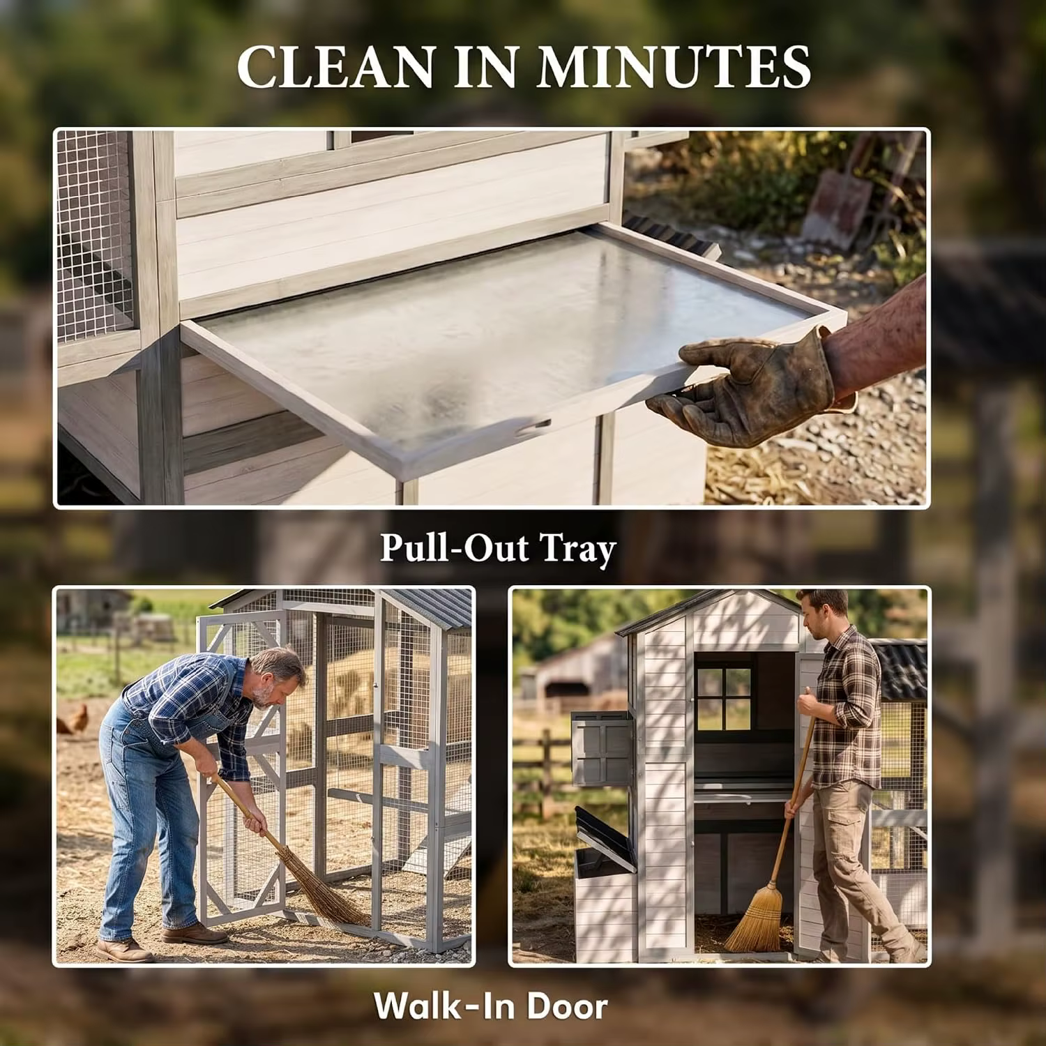 Walk-In Poultry Hutch Outdoor Chicken House, Nesting Box, Pull-Out Tray, Ventilated Windows, Ramp for Duck Rabbit — image 5