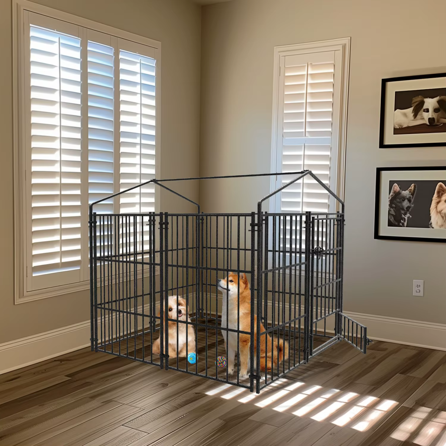 Caja de Perro Exterior con Techo para Canes Medianos Grandes - Cárcel Metálica para Perros, Pollos y Pato — imagen 4