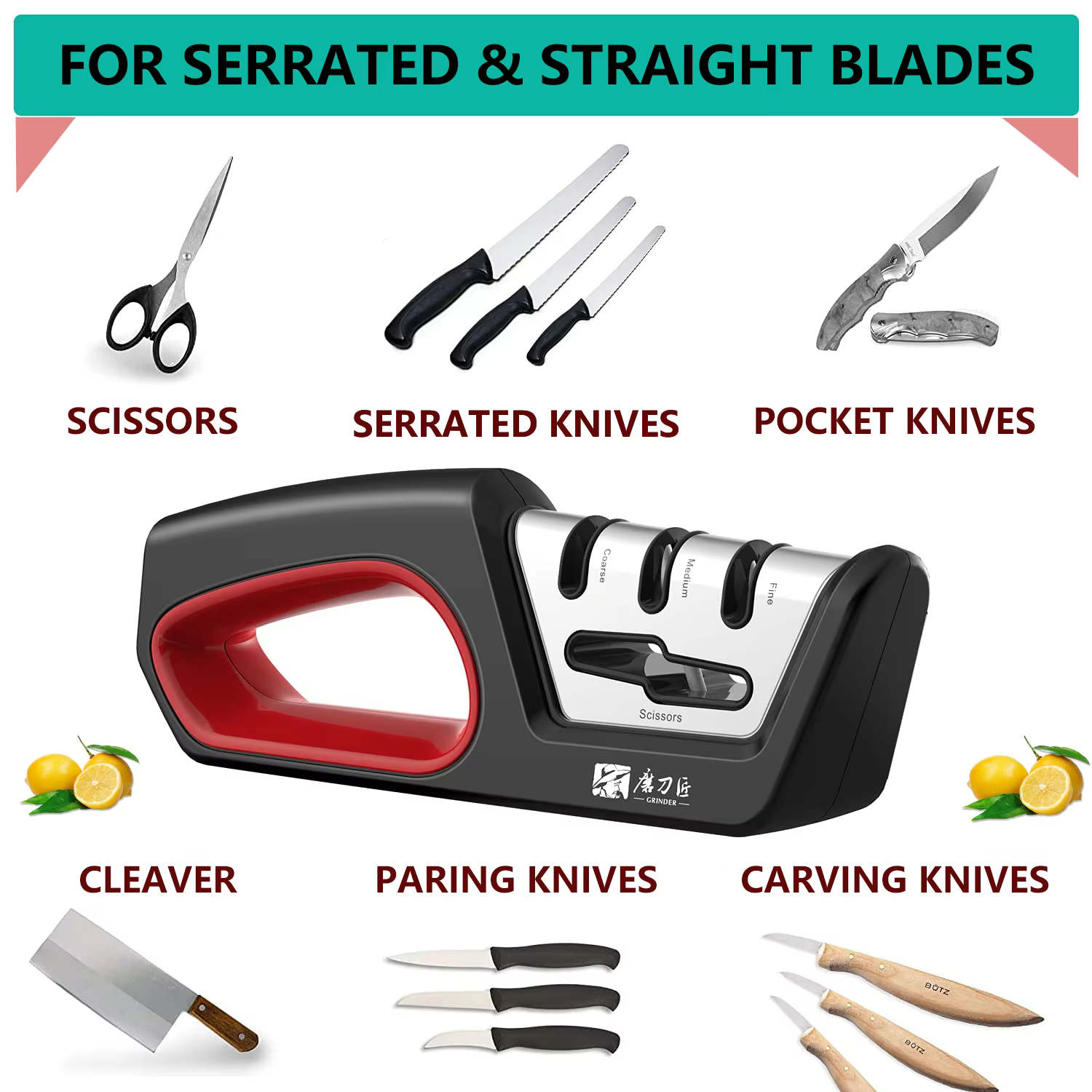 Four in One Kitchen Sharpener Restores Serrated Blade Knives and Scissors, Diamond Tungsten Steel Ceramics — image 2