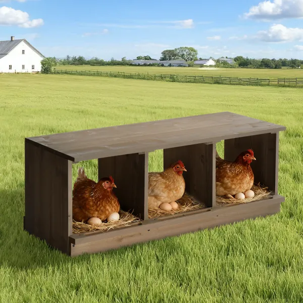 Cajas de Incubación para Pollos, Caja de Puesta en Madera para Gallinas y Patos, 3 Compartimentos Gris — imagen 3
