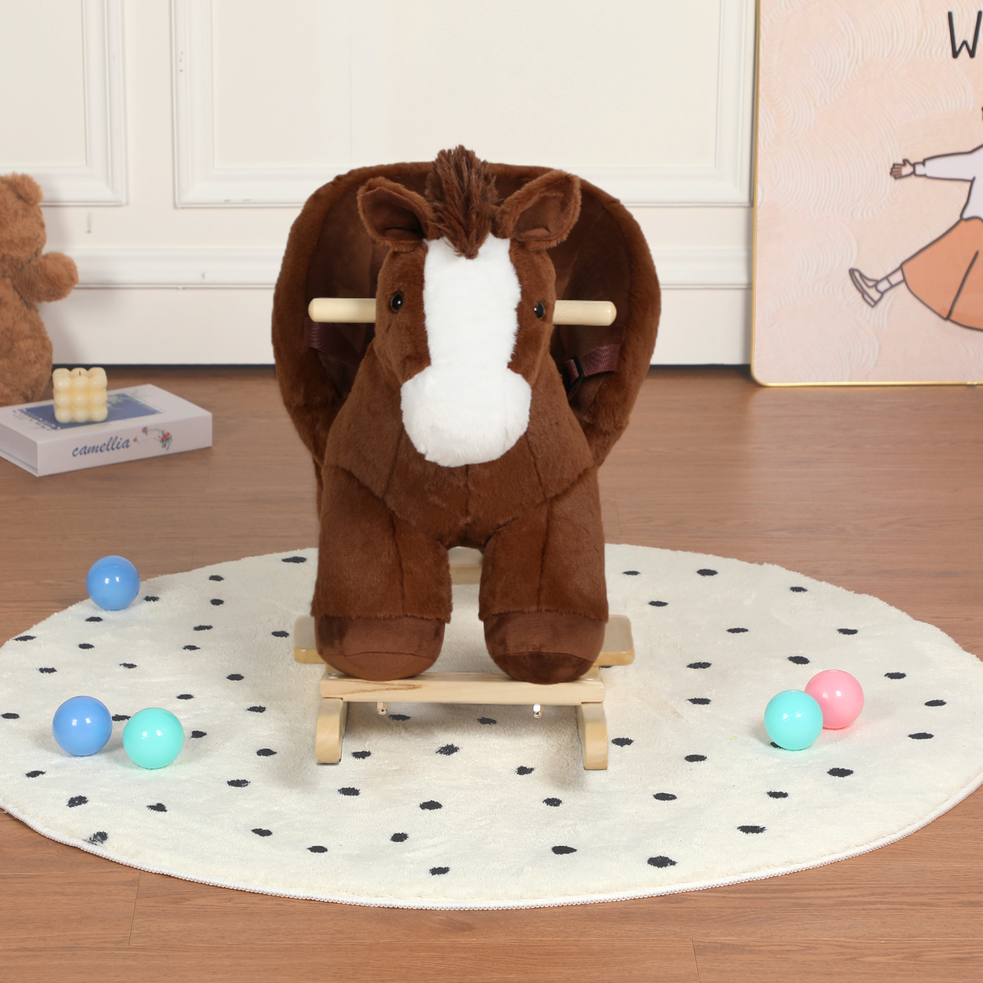 Kids Ride-On Rocking Horse Toy With Horse Sounds, Horse Rocking Toy With Hand Puppets And Safety Belt For Children 1-3 Years, Soft Plush Fabric, Brown, CPC Certified — image 5