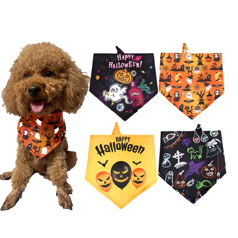 Dog saliva towel Halloween funny pumpkin head large dog neck pet saliva towel — image 1