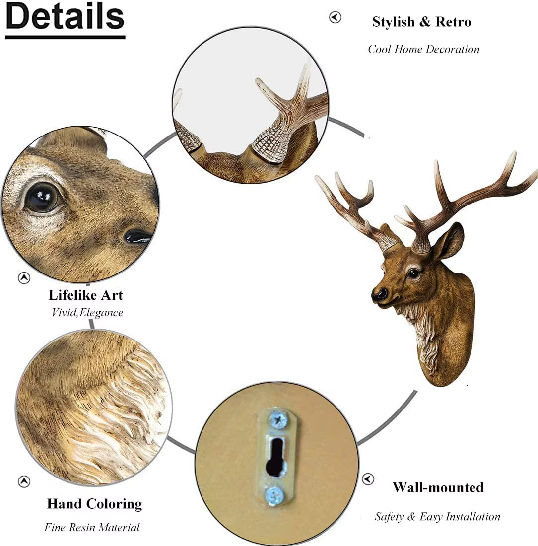 Faux Deer Head 17 inch Faux Animal Head Wall Décor Handmade Farmhouse Décor Rustic Wall Decor Deer Antlers Head Statue Resin Art — image 5